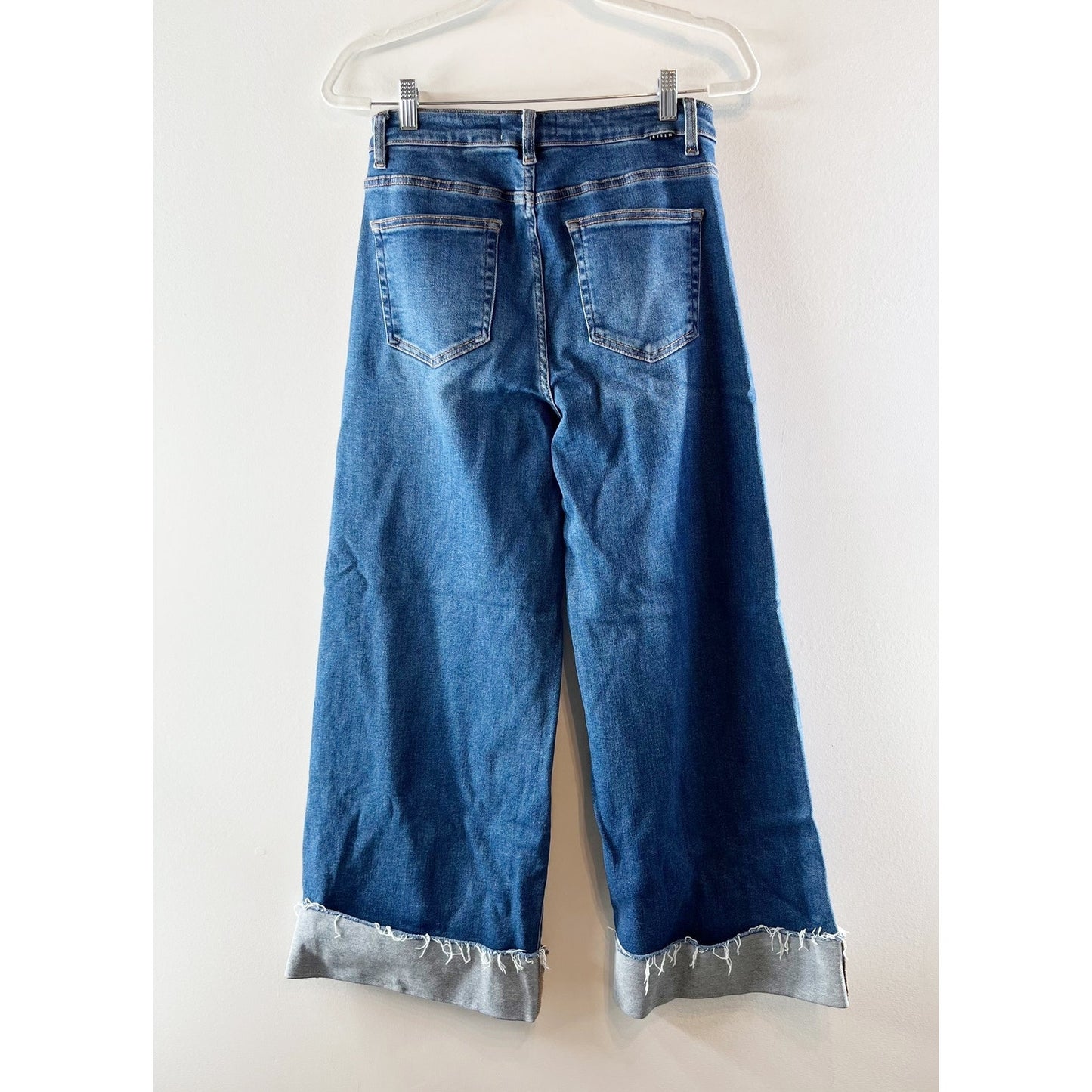 Risen Tummy Control High Rise Cuffed Wide Leg Jeans Blue 7 / 28