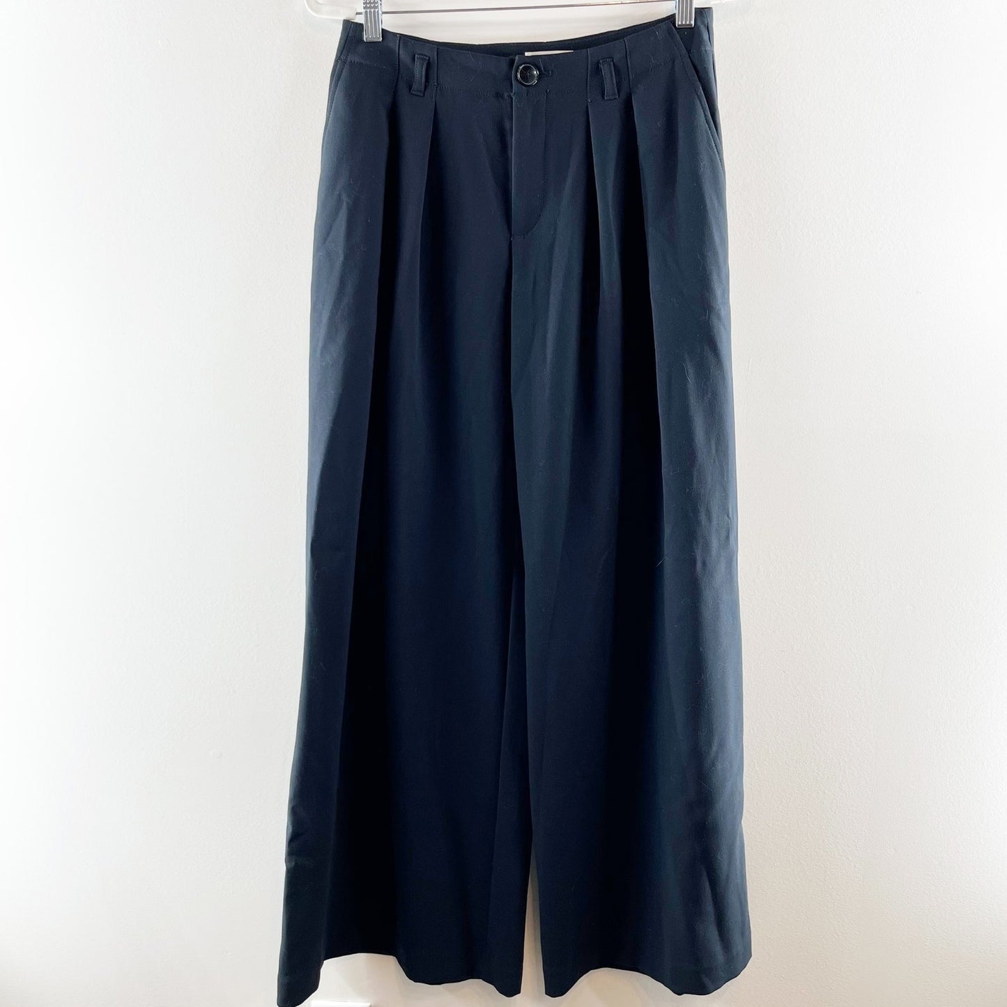 Maeve Anthropologie High Rise Pleated Front Wide Leg Trouser Pants Navy Blue 6