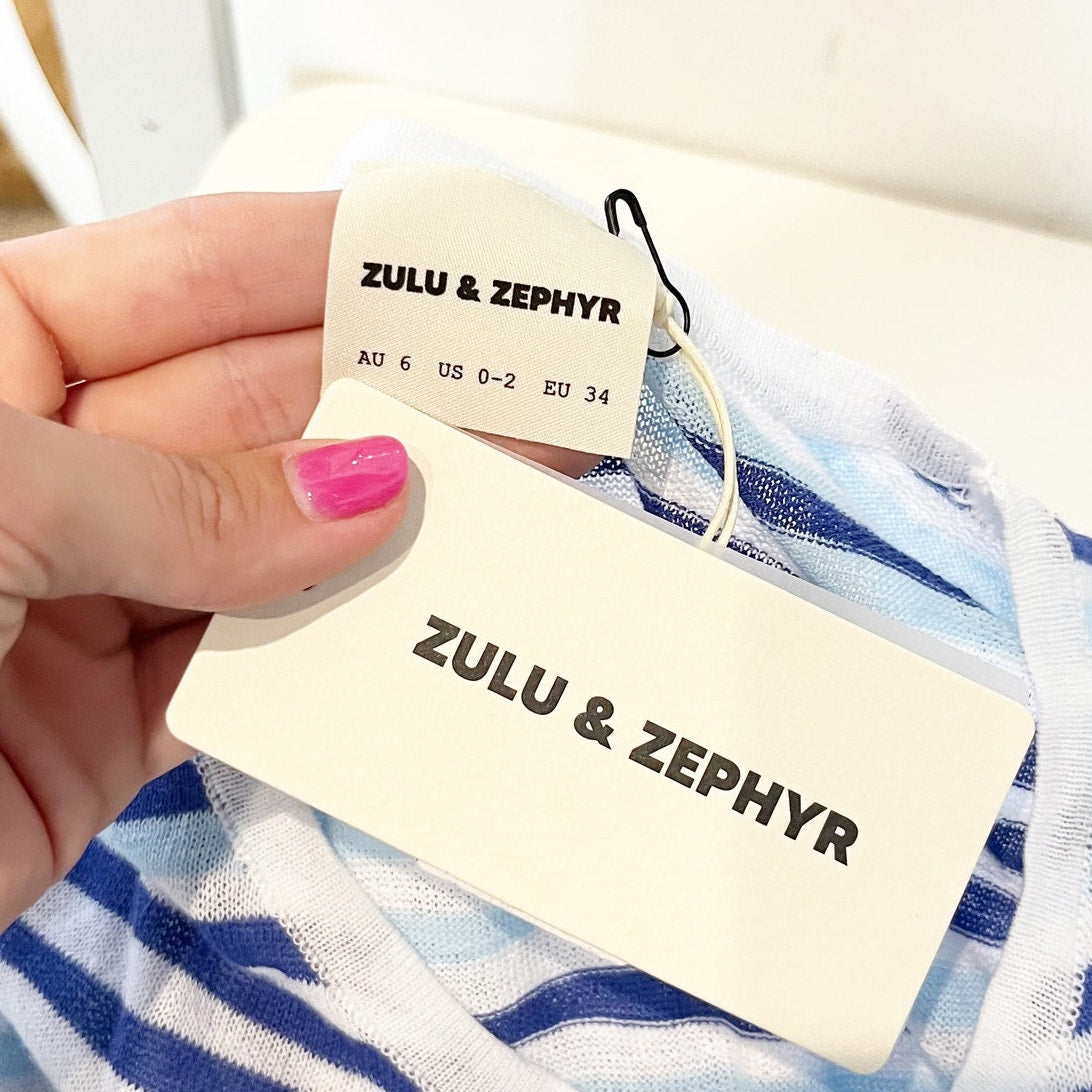 Zulu & Zephyr Short Sleeve T Shirt Knit Striped Cutout Mini Dress Blue White XS