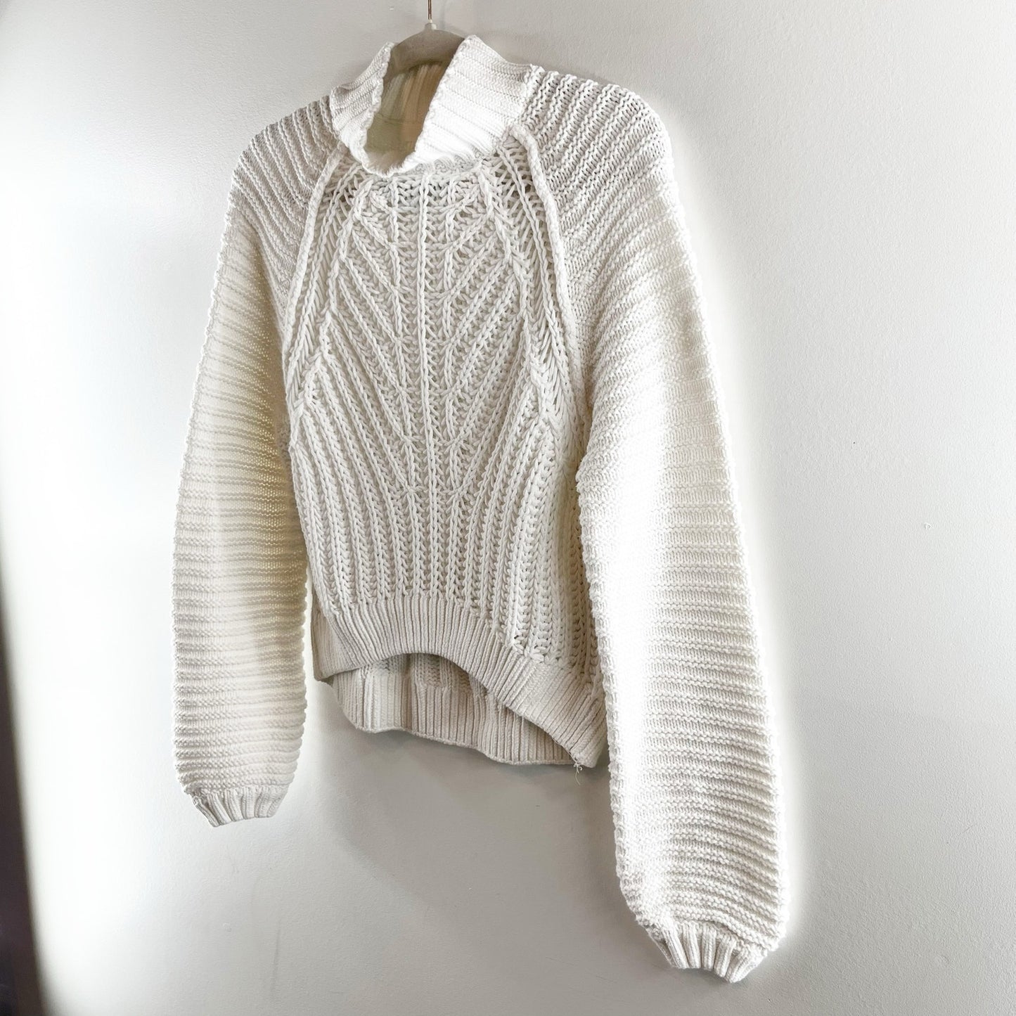 Free People Sweetheart 100% Cotton Long Sleeve Mock Neck Knit Sweater White XS