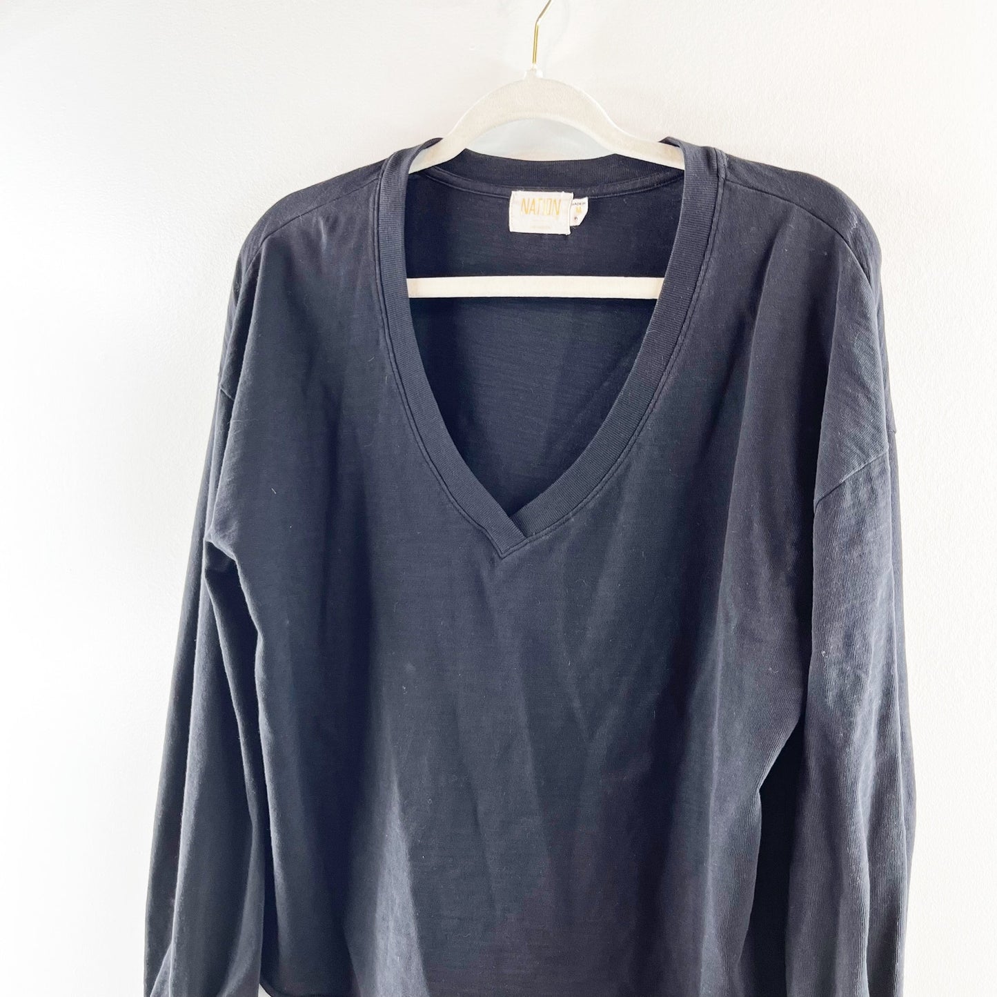 Nation LTD 100% Cotton Long Sleeve Wyatt V-Neck Sweatshirt Black Medium