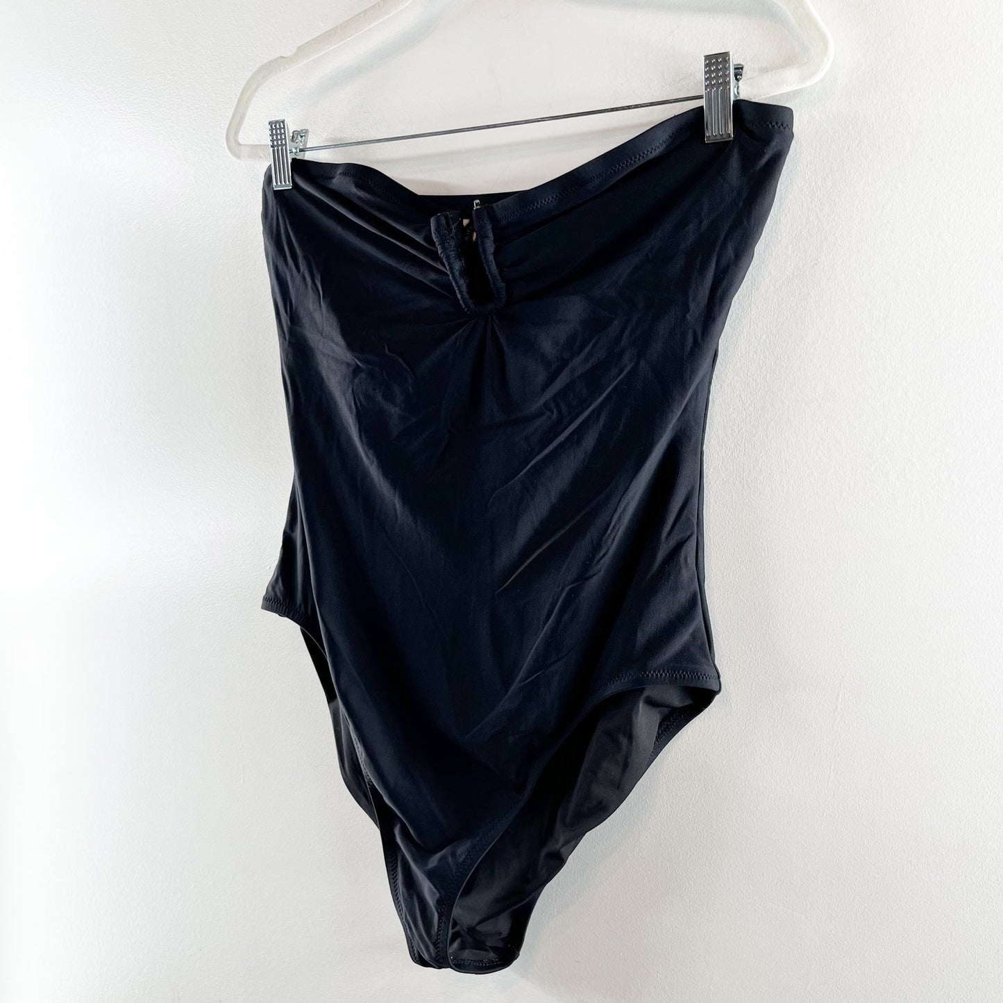 J. Crew Notched Wire Cutout Strapless One Piece Swimsuit Black 14