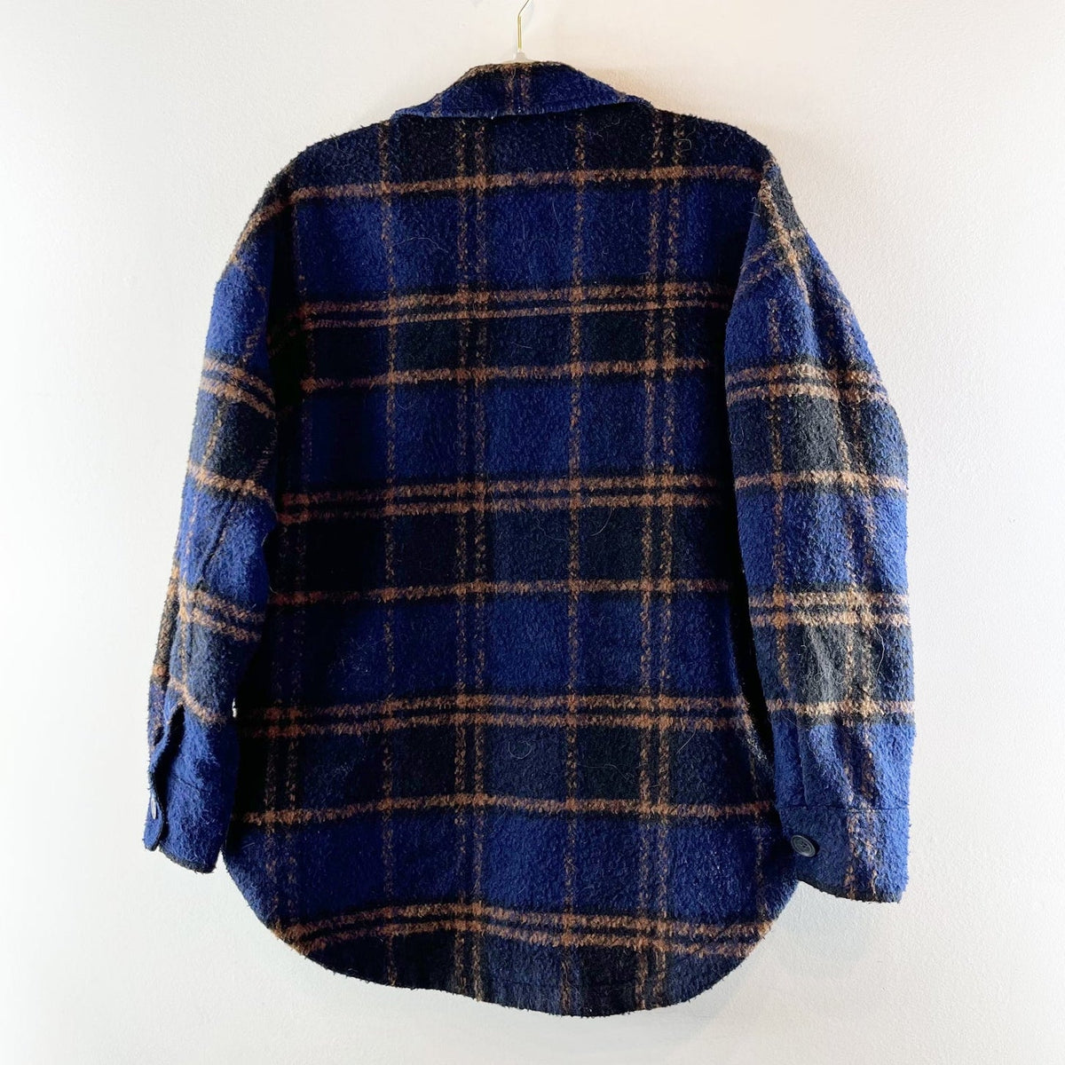 Good American Oversized Plaid Shacket Shirt Jacket Blue Brown Black XS / S