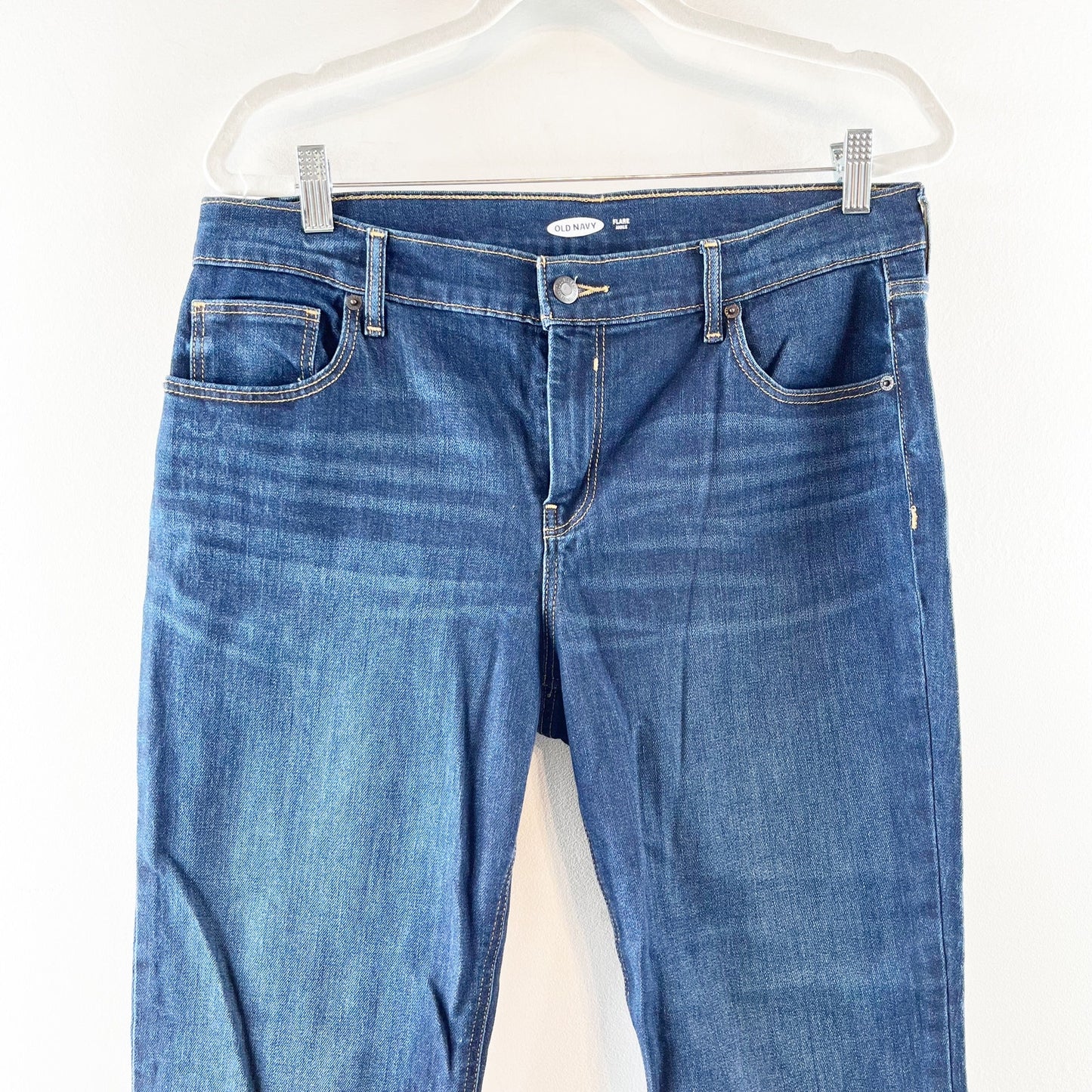 Old Navy High Rise Cropped Raw Hem Dark Wash Flare Jeans Blue 12