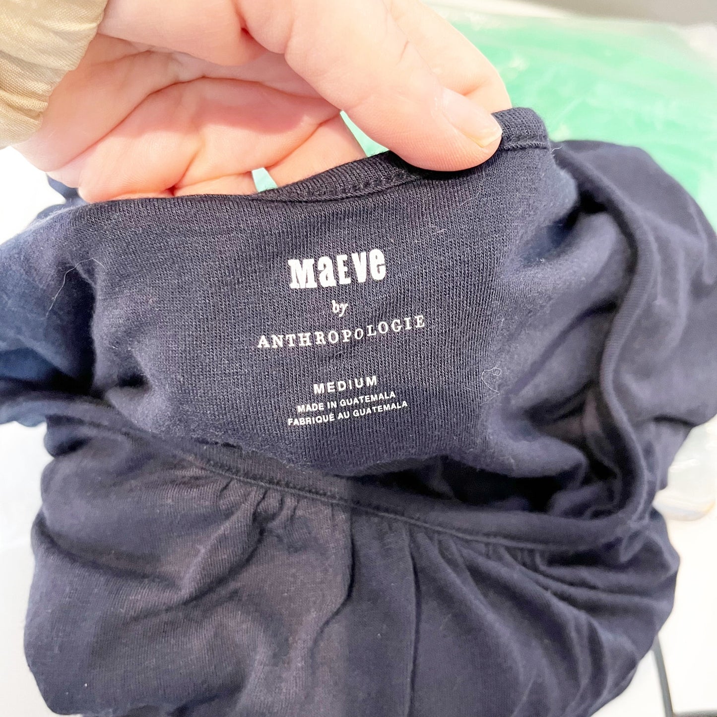 Maeve Anthropologie Long Sleeve Bubble Hem Cropped Tee Shirt Top Navy Blue M