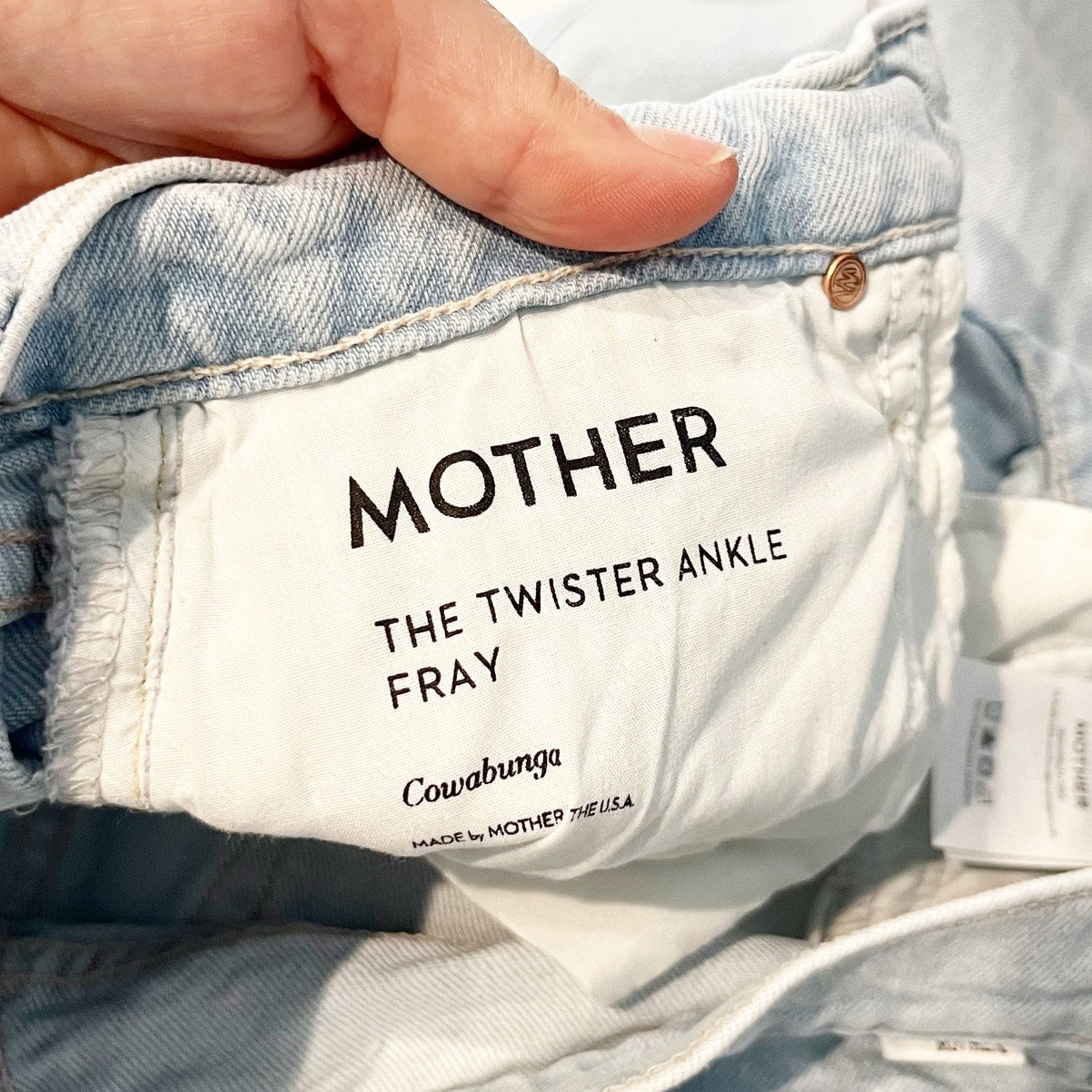 Mother The Twister Ankle Fray Wide Leg High Rise Jeans in Cowabunga Wash Blue 27