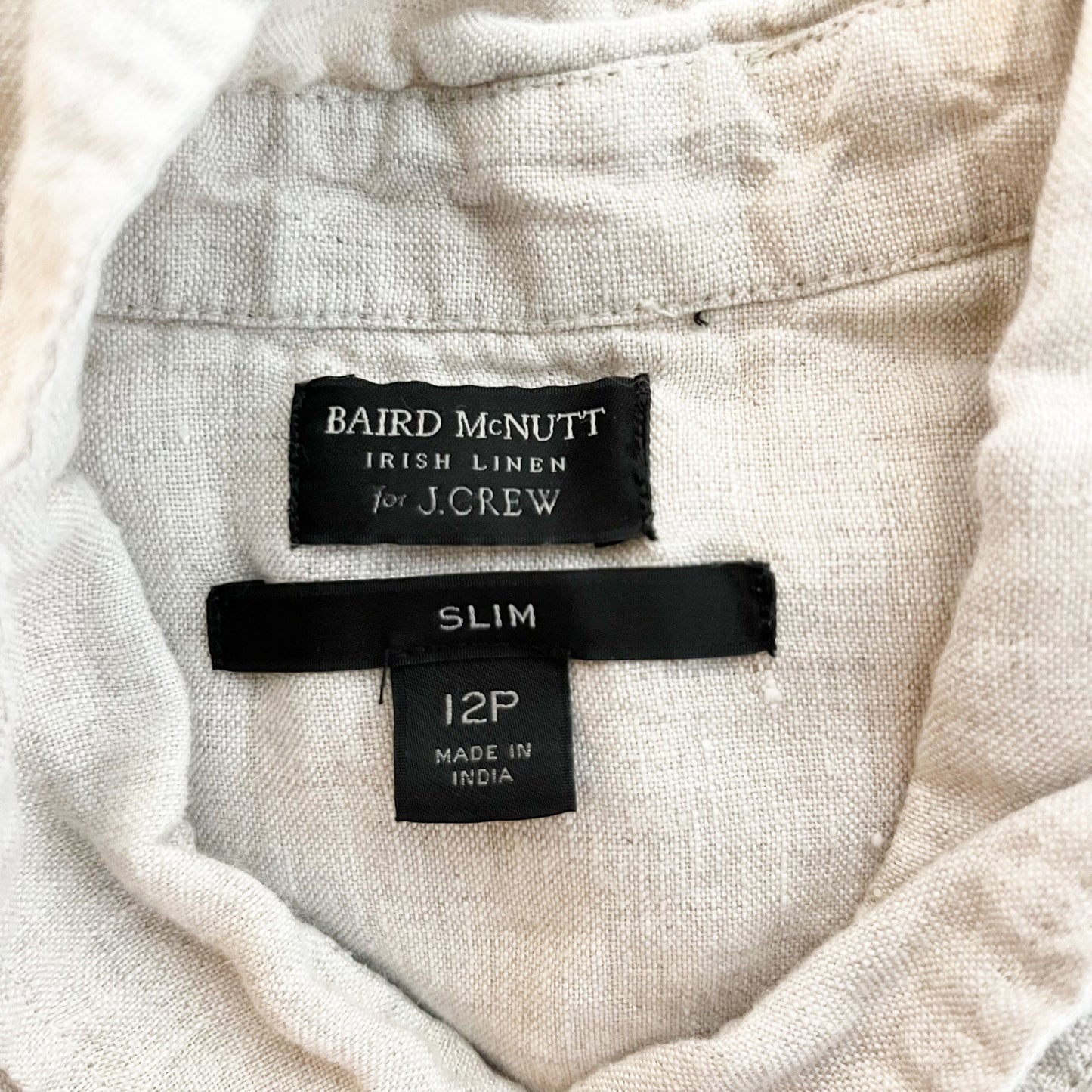 Baird McNutt Irish Linen for J. Crew Slim-Fit Button-Up Shirt Beige 12 Petite