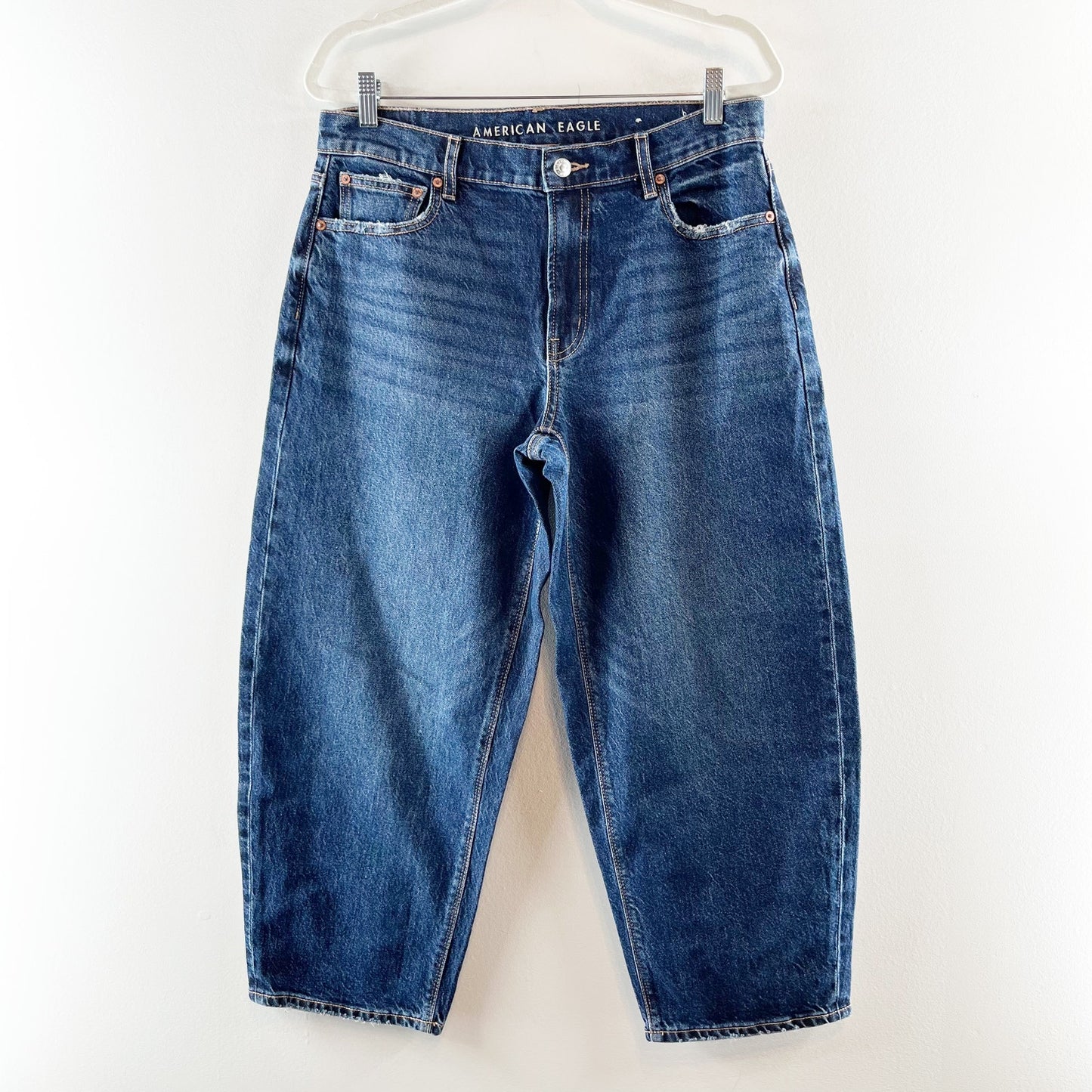 American Eagle Outfitters High Rise Stretch Denim Barrel Jeans Blue 8 Short