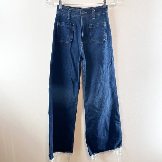 ZARA High Rise Marine Patch Pocket Wide Leg Jeans Blue 2
