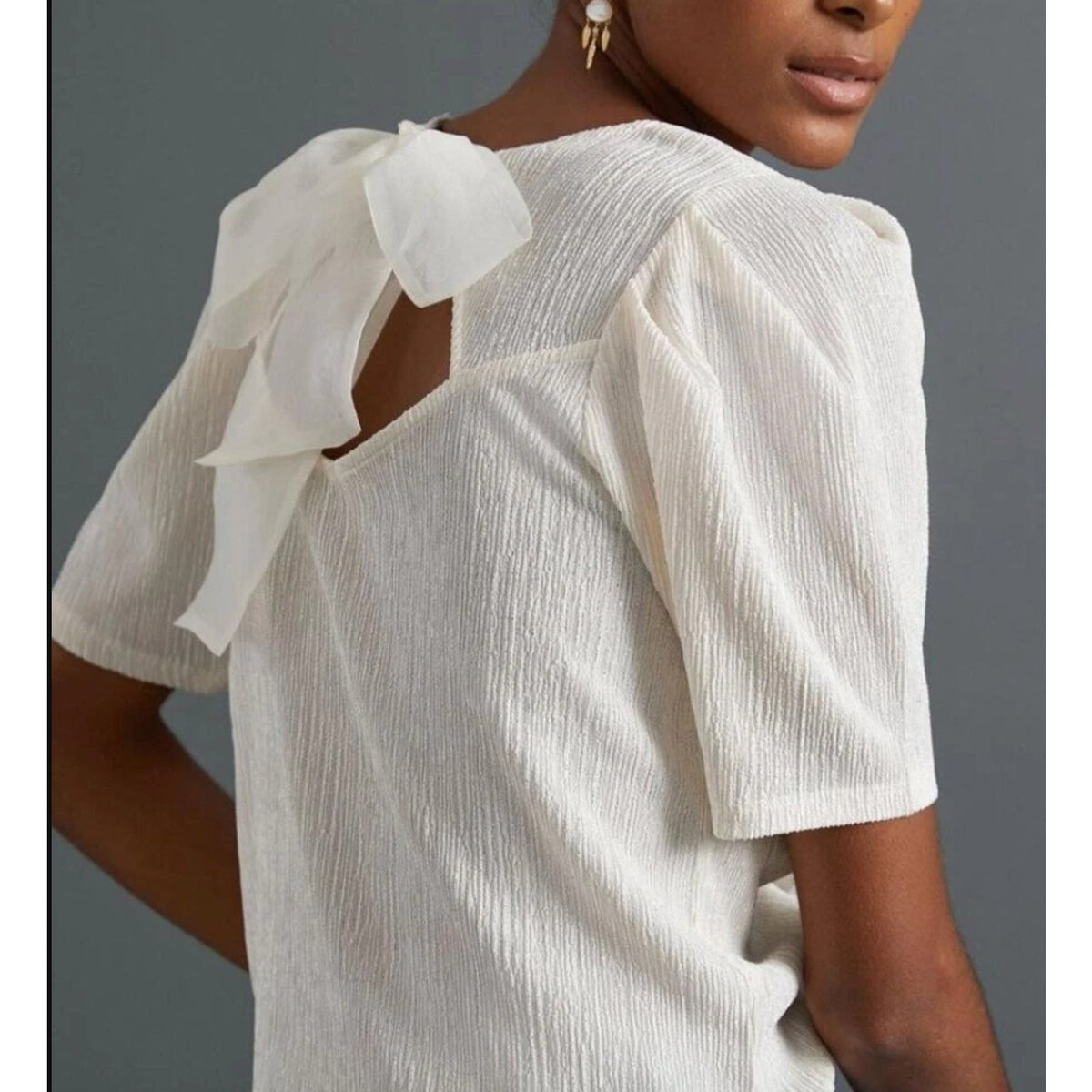 Anthropologie Sunday Brooklyn Plisse Bow Top Cream XS
