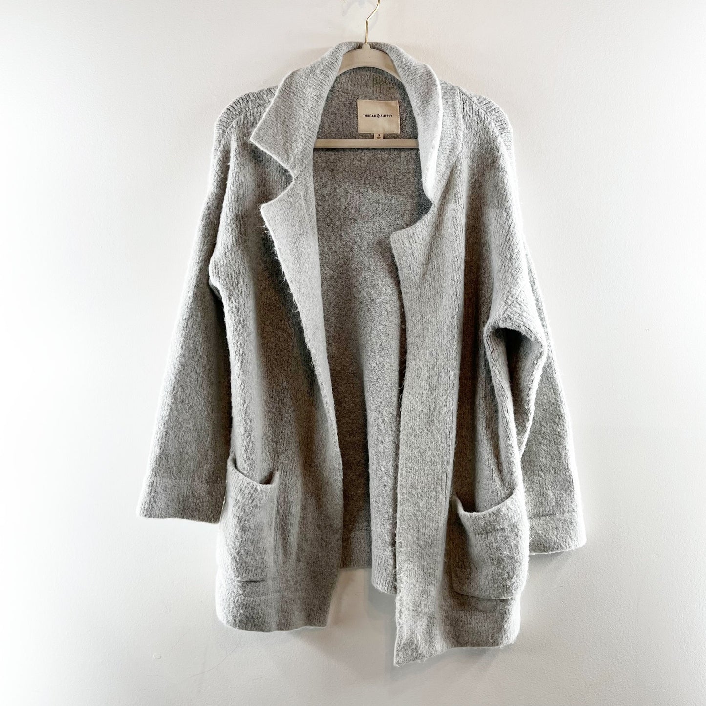 Thread & Supply Open Long Sleeve Cozy Cardigan Sweater Coatigan Gray Small