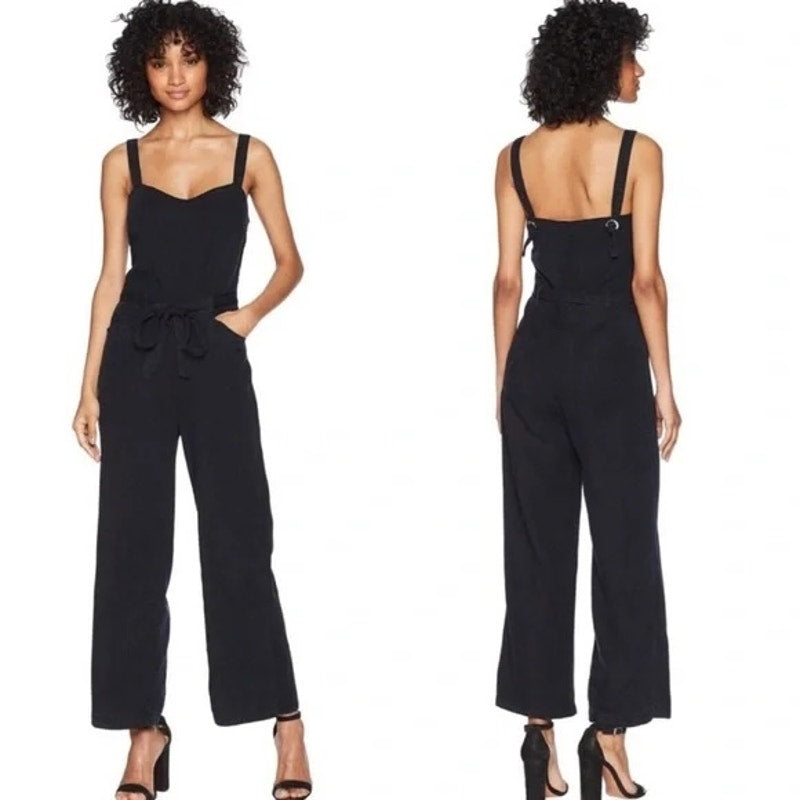 Paige Emma Sleeveless Sweetheart Neckline Belted Wide Leg Jumpsuit Black Large