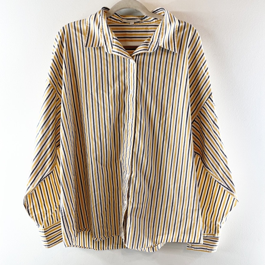 Favorite Daughter The Ex-Boyfriend Striped Button Down Shirt Yellow Blue Large