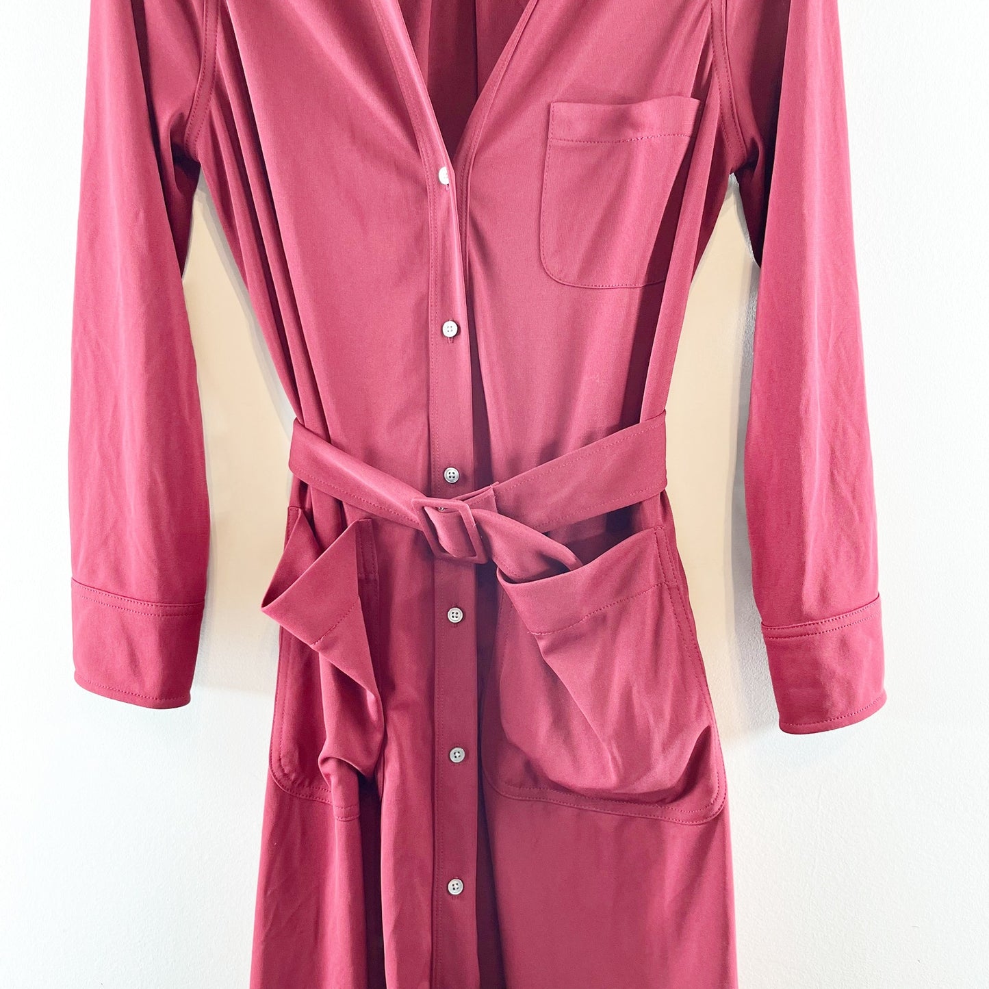 J. Crew Long Sleeve Belted Midi Shirt Dress Maroon Burgundy Red Medium Petite