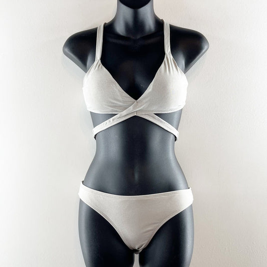 Aerie Two Piece Wrap Bikini Swimsuit Gray Silver Small / Medium