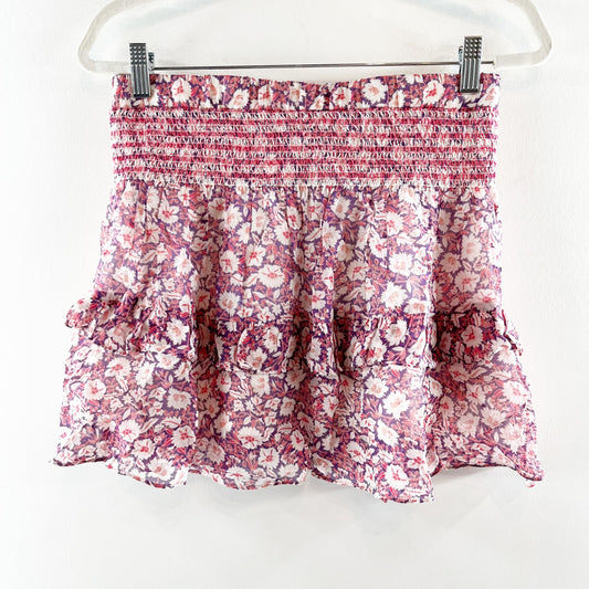 Rebecca Minkoff Tiered Floral Smocked Waist Mini Skirt Pink XS