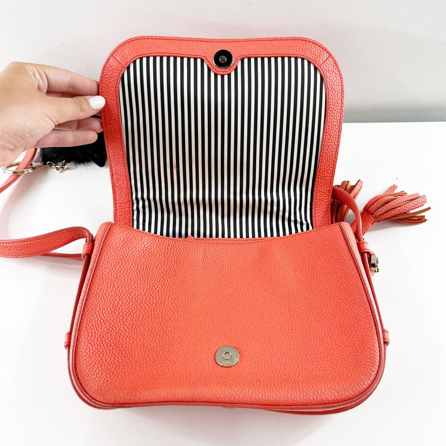Kate Spade Orchard Street Flap Foldover Leather Crossbody Bag Purse Coral Orange