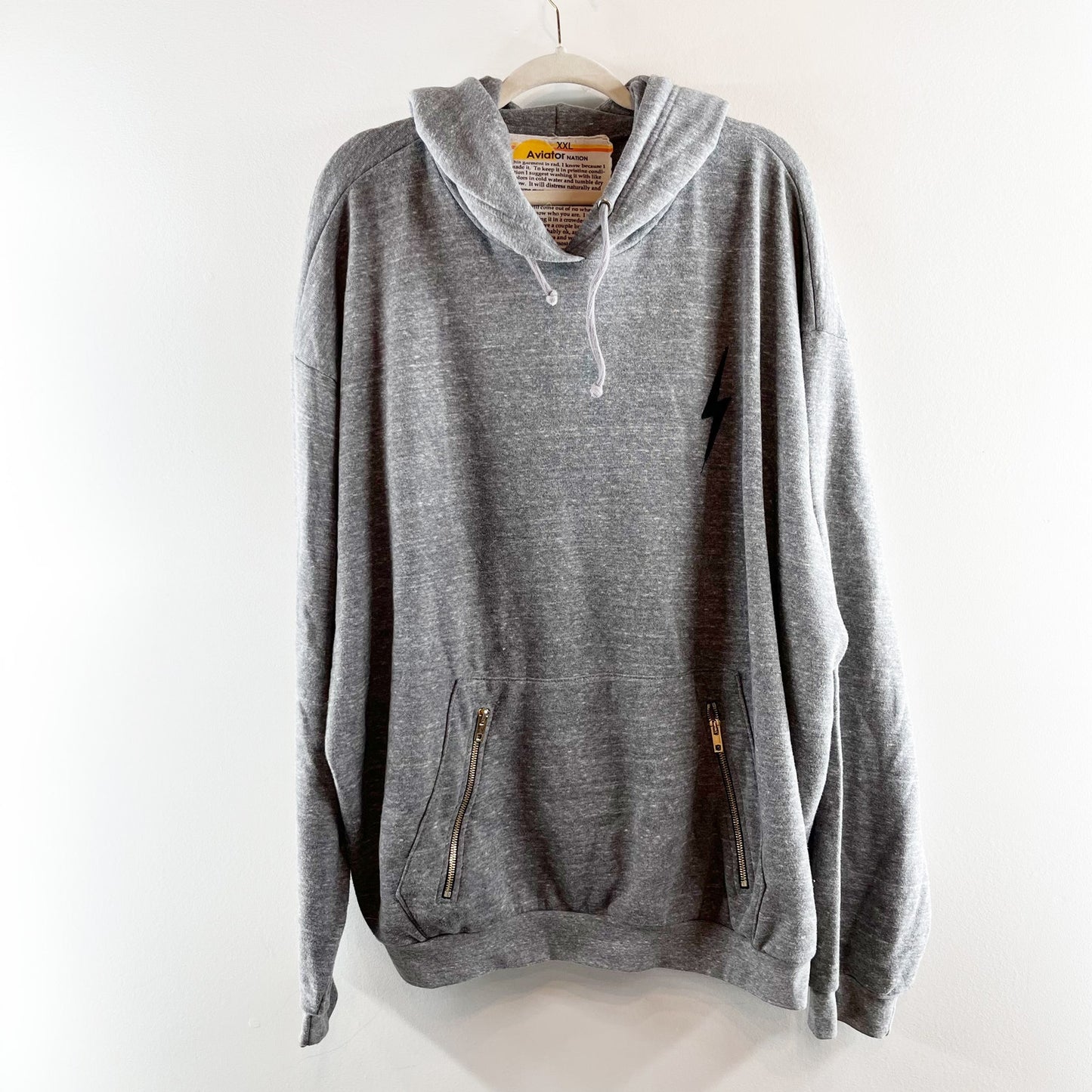 Aviator Nation Lightning Bolt Pullover Zip Pocket Hoodie Sweatshirt Gray XXL