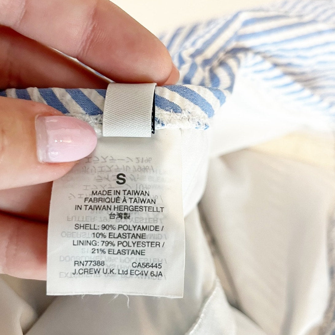 J. Crew One Shoulder Ruffle Striped Seersucker One Piece Swimsuit Blue Small