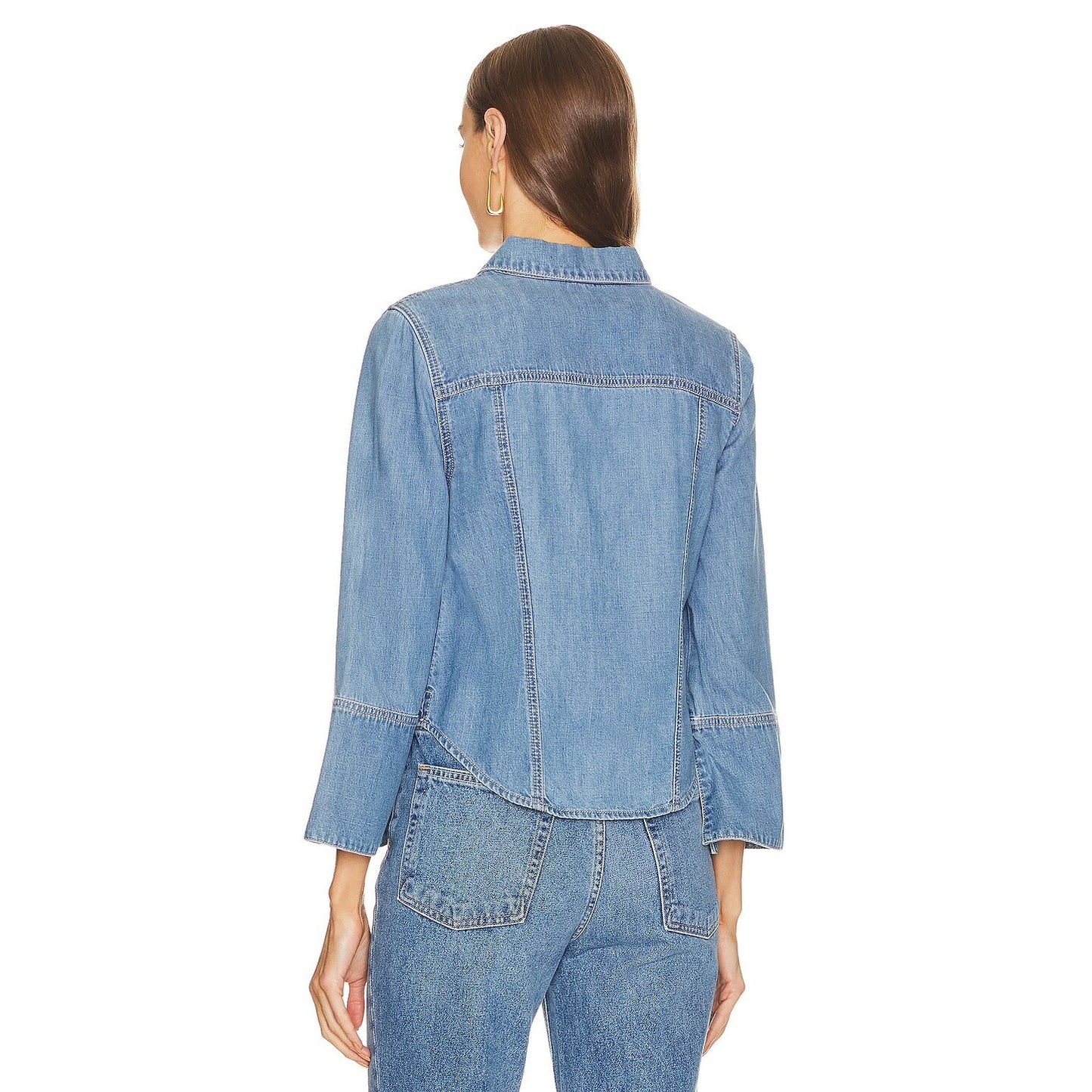 Veronica Beard Tivi Long Sleeve Chambray Denim Button-Down Shirt Iceberg Small
