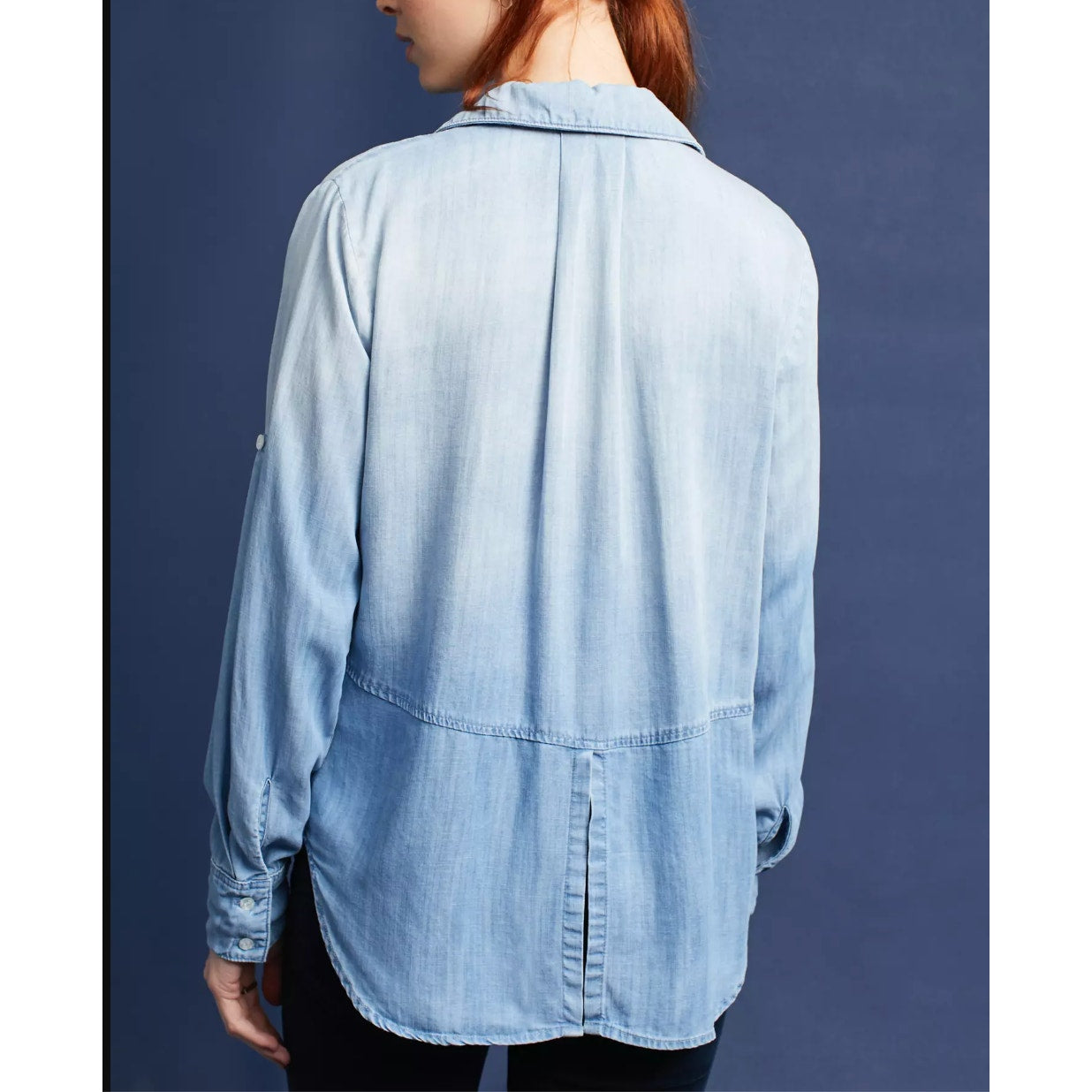 Cloth & Stone Split Back Chambray Button Down Long Sleeve Top Blue Small