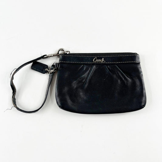 Coach Leather Pleated Zip Wristlet Wallet Pouch Black Small