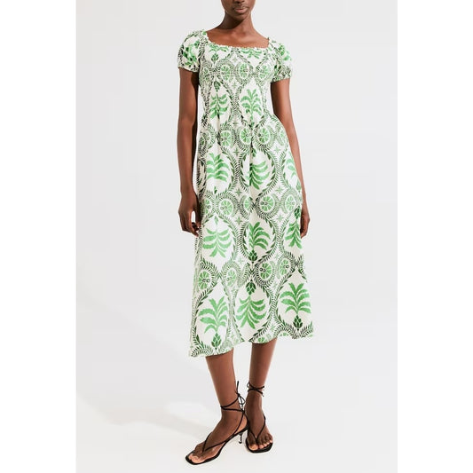 H&M Off The Shoulder Poplin Printed Midi Sundress Green XL