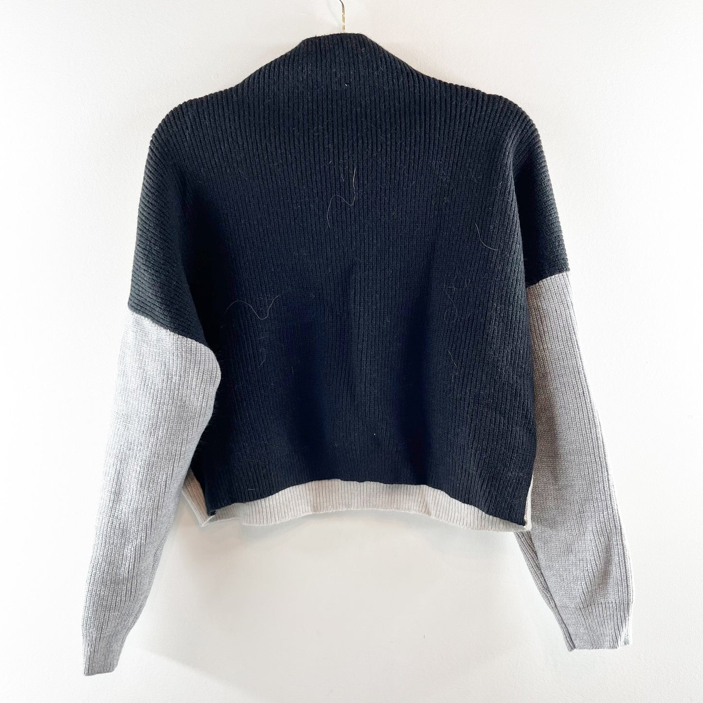 Le Lis Colorblock Dropped Shoulder Knit Pullover Mock Neck Sweater Gray Black S