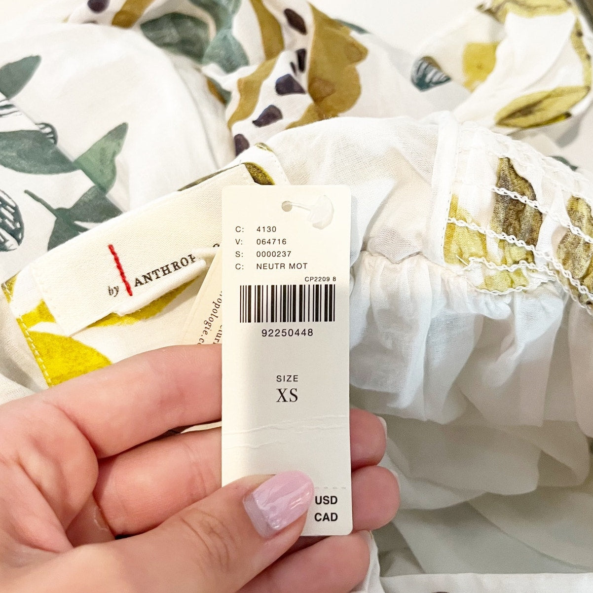 Anthropologie Ruffle-Sleeve Square-Neck Printed Mini Dress White XS