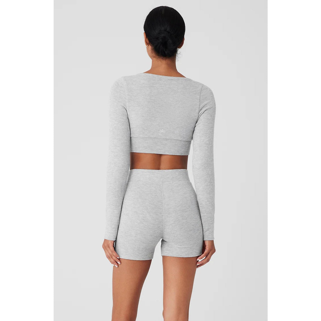 Alo Yoga Alolux Cropped Me Time Cardigan Sweater Athletic Heather Grey Small