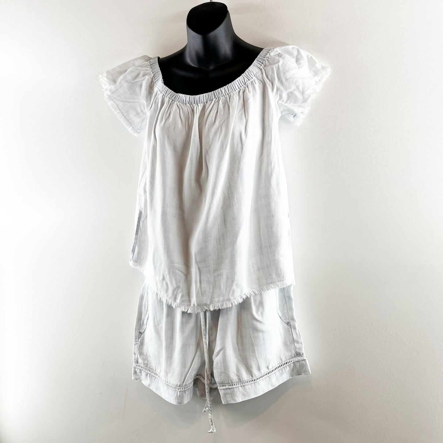 Cloth & Stone Short Sleeve Chambray Shorts Top Matching Set Blue Small