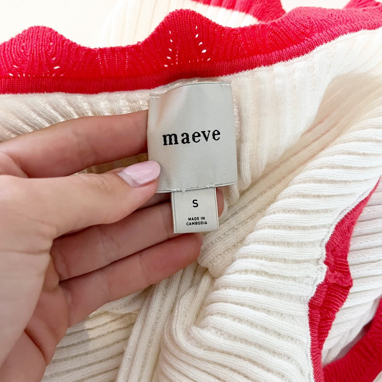 Maeve Anthropologie Cropped Scallop Sweater Tank Top White Red Small