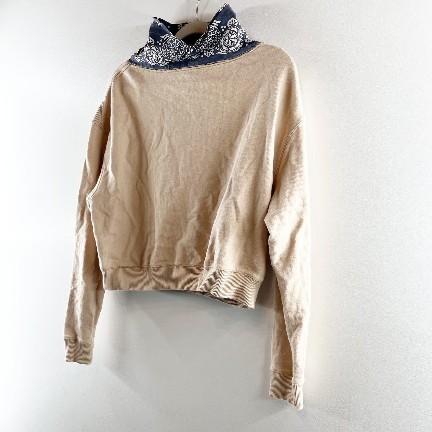 Free People James Bandana Print Cowl Neck Pullover Sweatshirt Ecru Combo XS