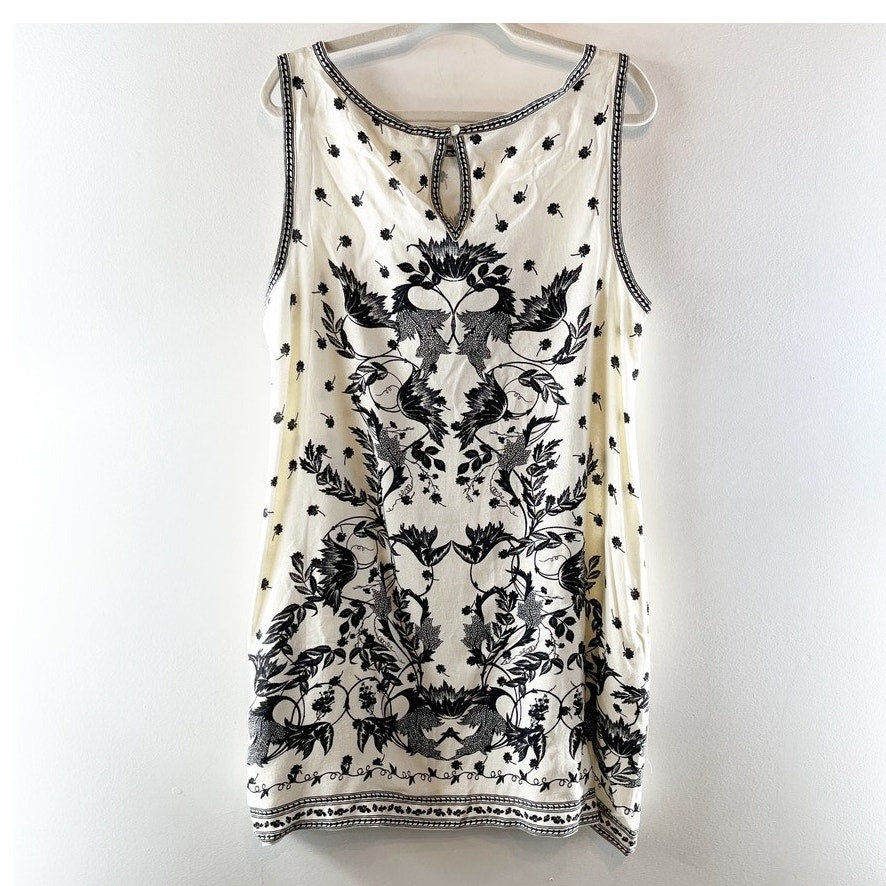 Max Studio Embroidered Sleeveless Mini Shift Dress Cream Black XL
