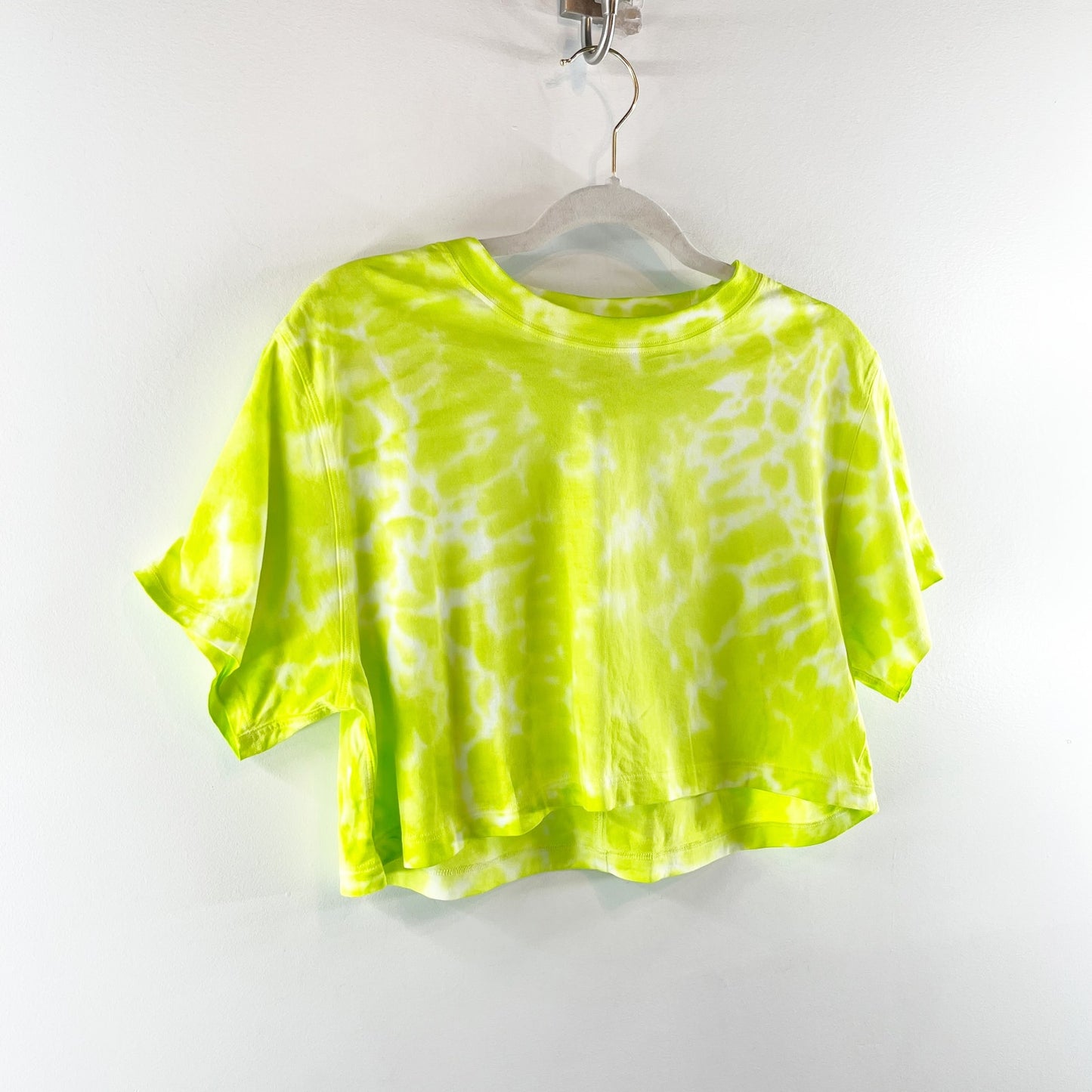 Lululemon All Yours Cropped Cotton T-Shirt Tie Dye Neon Yellow Medium