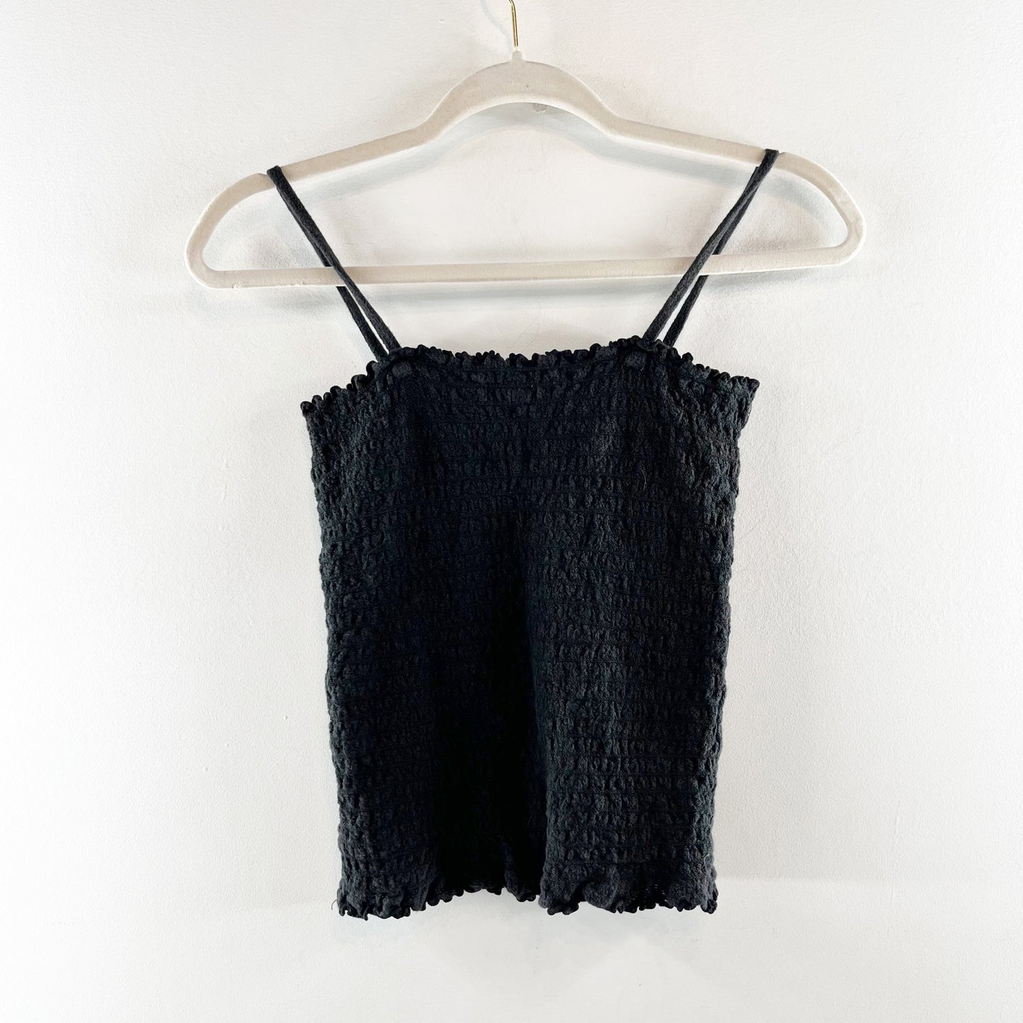 Madewell Superlight Jacquard Smocked Tank Top Cami Black Small
