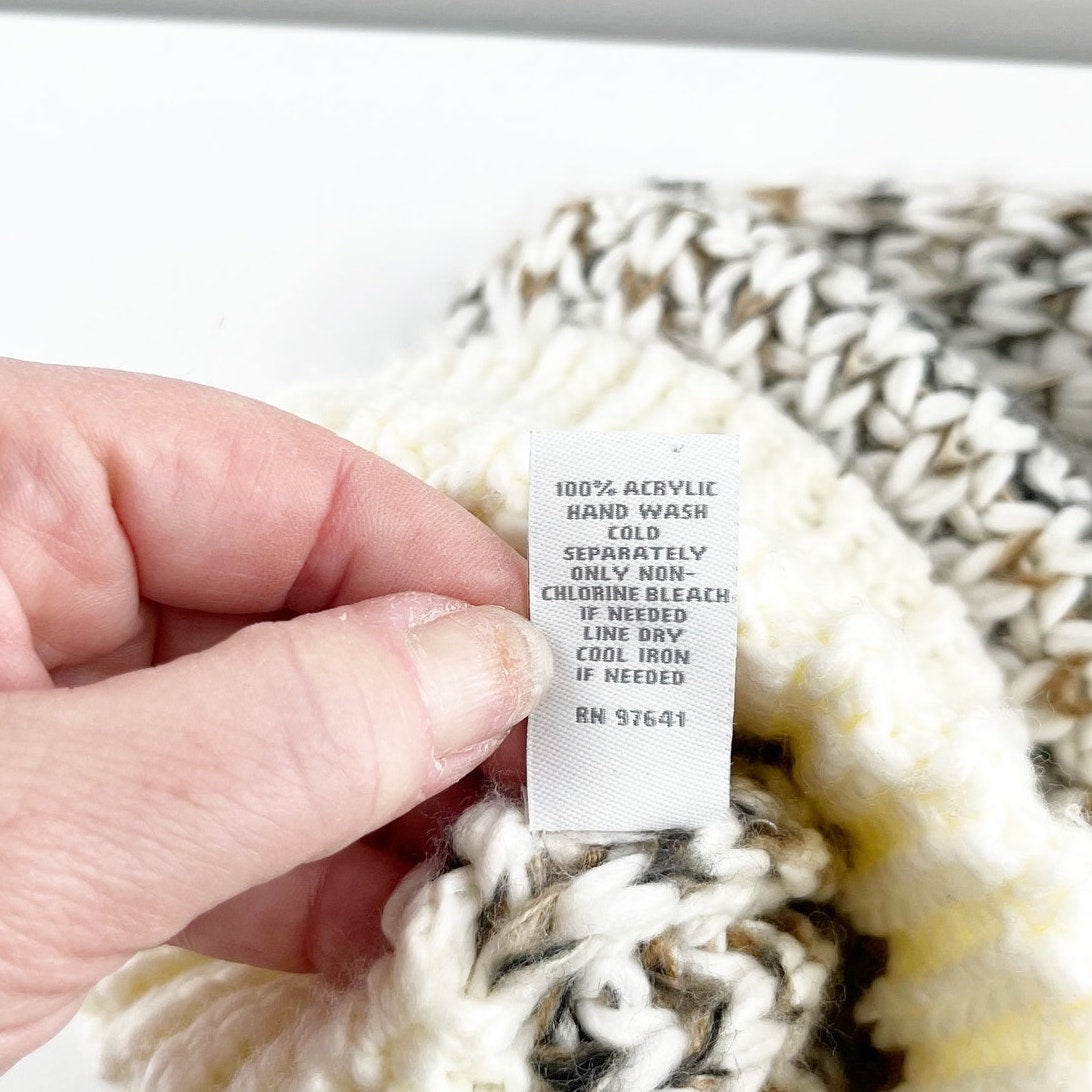 J. Jill Crochet Knit Pom Pom Beanie Winter Hat Cream Ivory