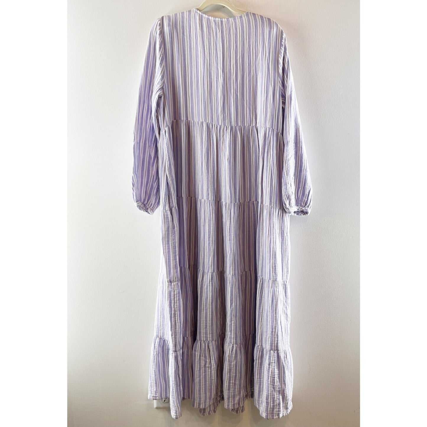 Universal Thread Long Sleeve V Neck Striped Cotton Maxi Dress Purple Medium