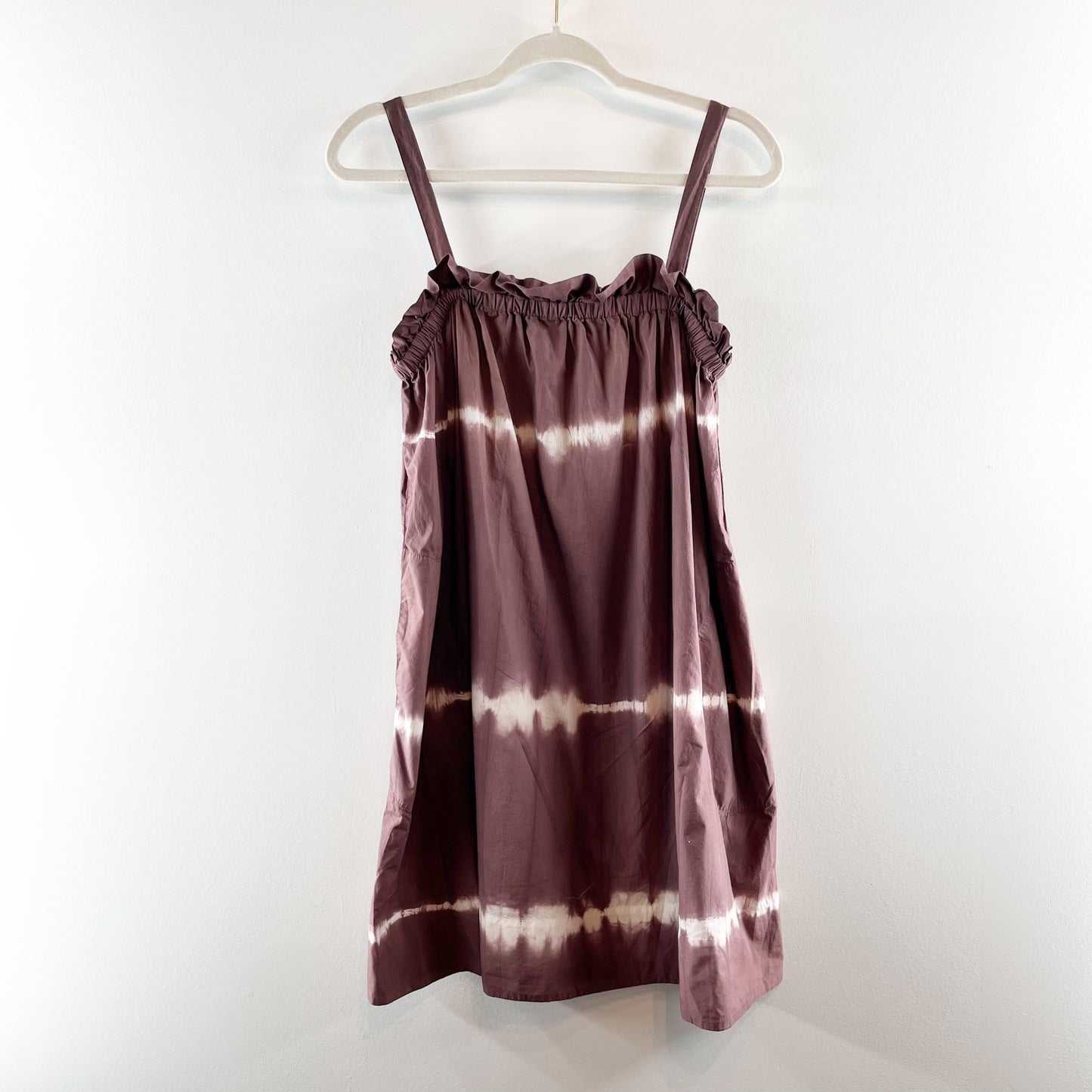 Othilia Square Neck Babydoll Tunic Tie Dye Stripe Boho Mini Dress Brown 2