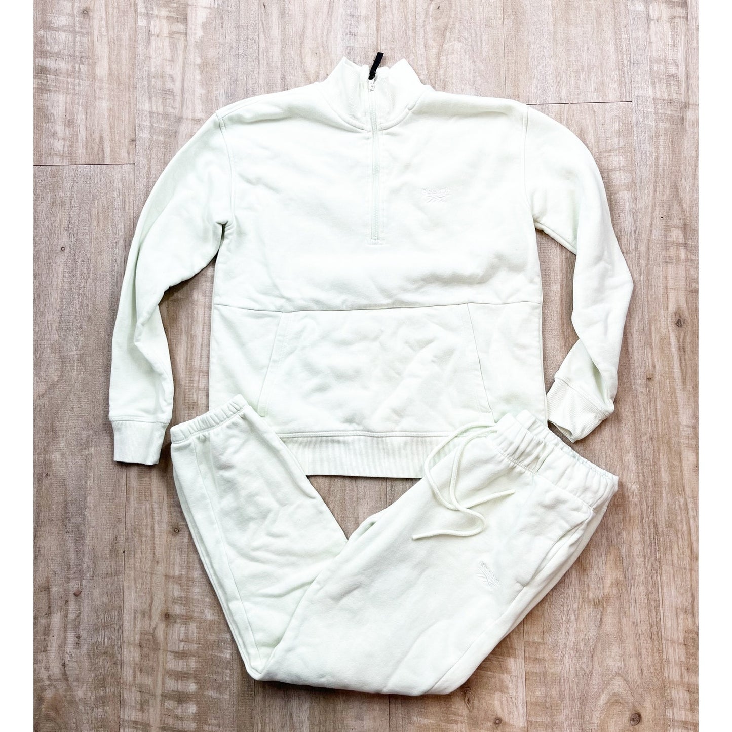 Reebok 1/2 Zip Pullover Sweatshirt Jogger Sweatpants Matching Set Green XS