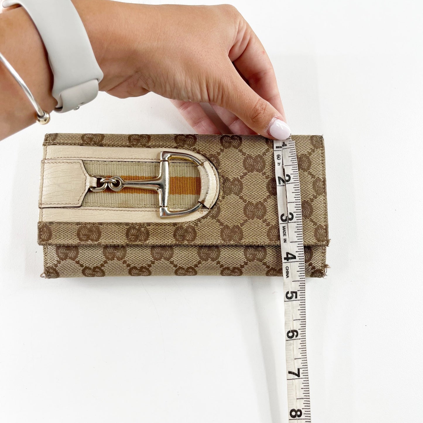 Gucci GG Web Hasler Continental Canvas Horsebit Wallet Tan Beige