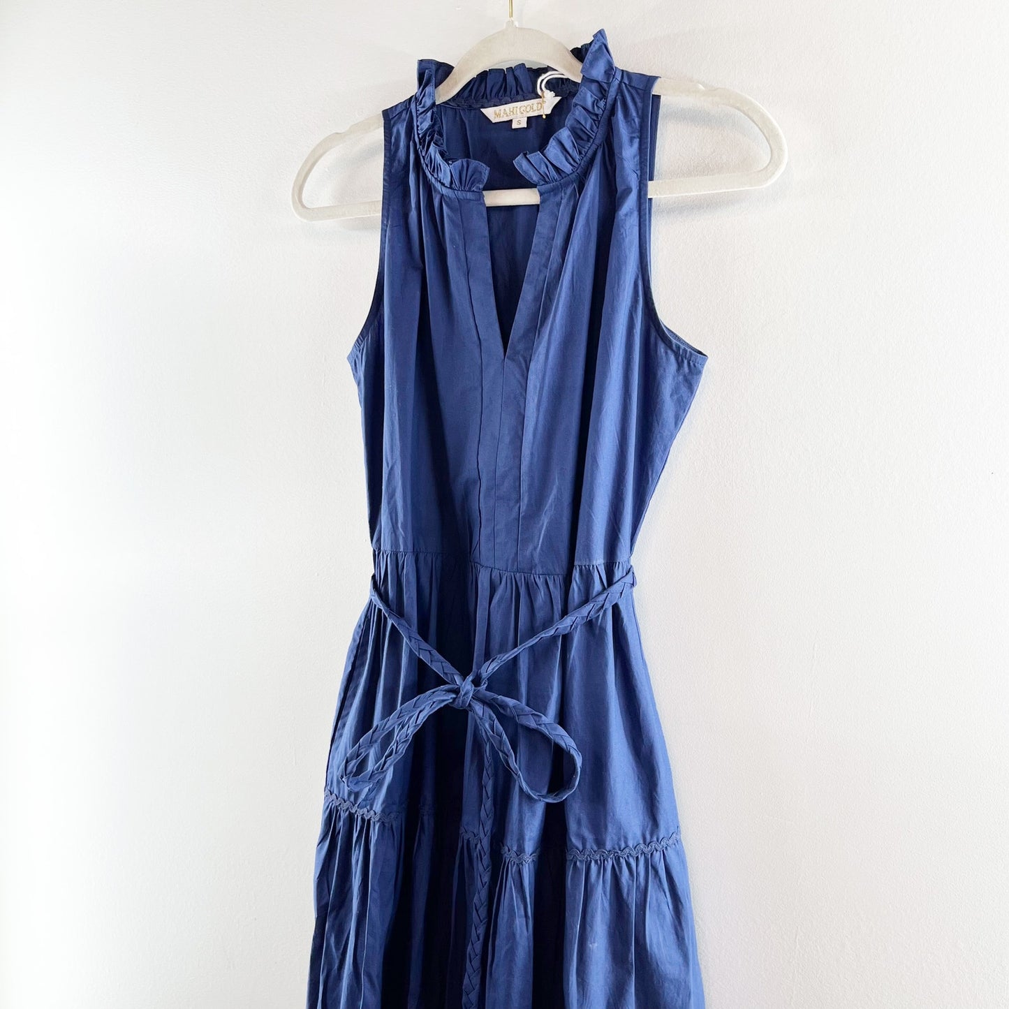 Mahi Gold Sleeveless Bowline Poplin Maxi Dress Navy Blue Small