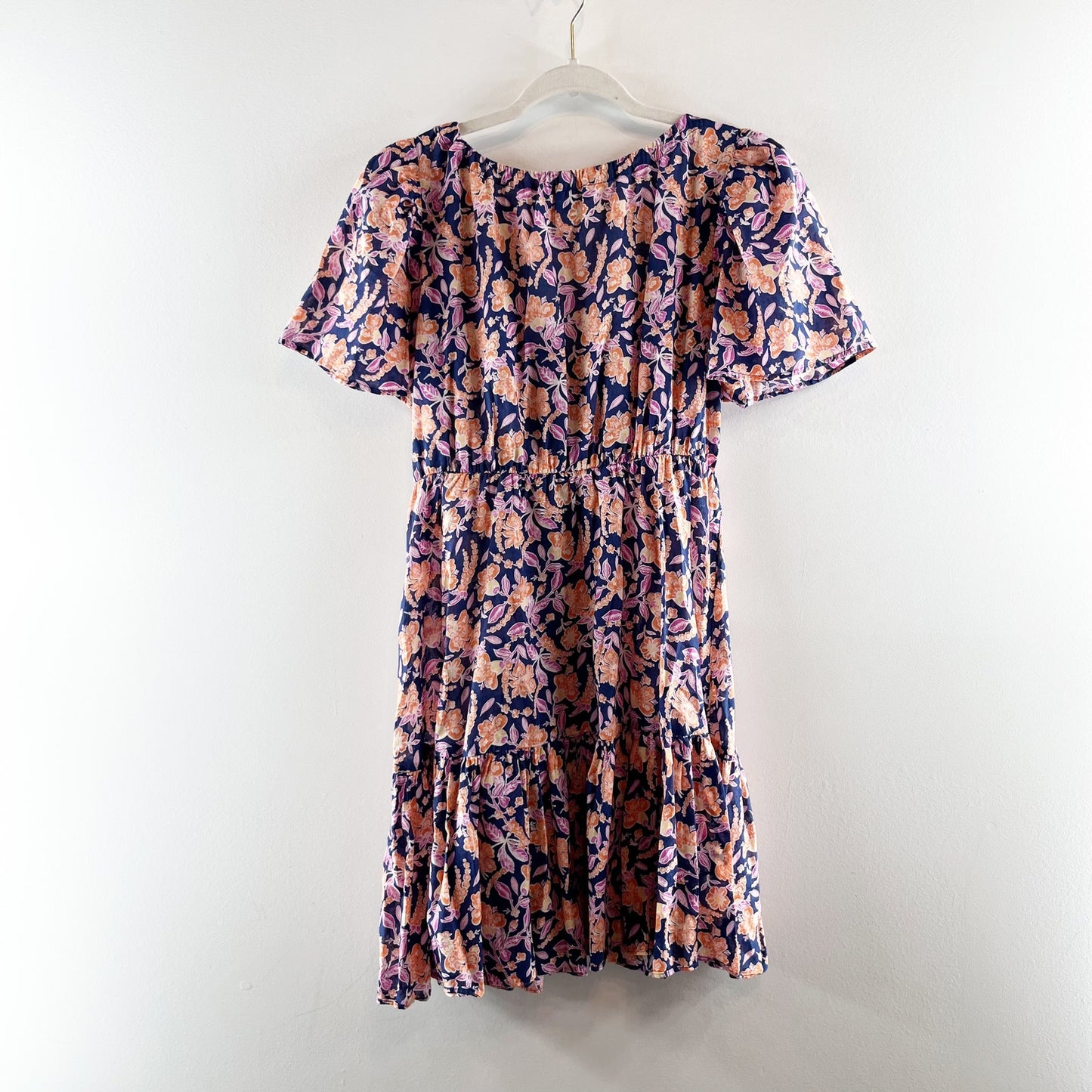 J. Crew Button Up Cotton Short Sleeve Tie Front Floral Print Beach Mini Dress S