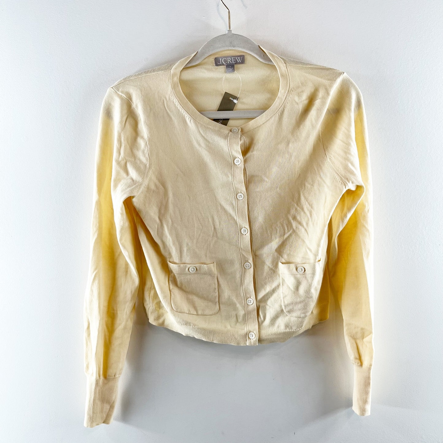 J. Crew Long Sleeve Crewneck Cardigan in Premium Ultrafine Cotton Butter Yellow