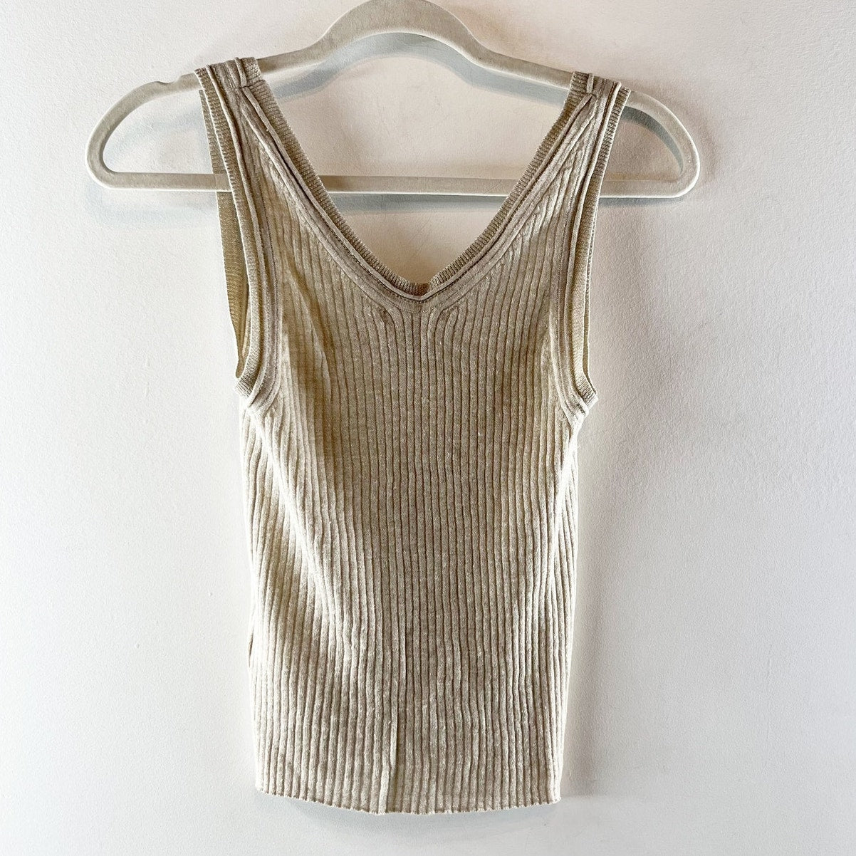 J. Crew Merino Wool Linen Blend Ribbed V Neck Sweater Tank Top Tan XS