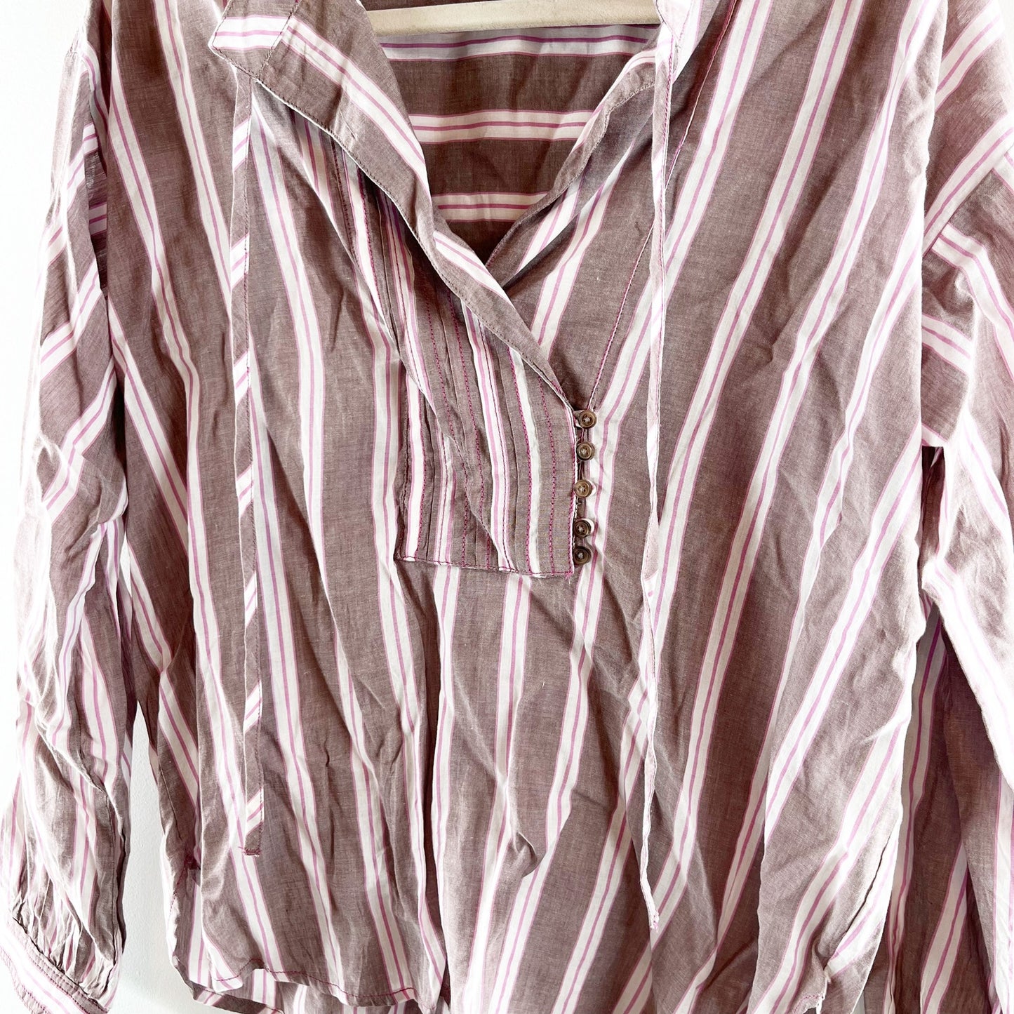 Pilcro Anthropologie Long-Sleeve Striped Popover Top Blouse Dusty Pink Small