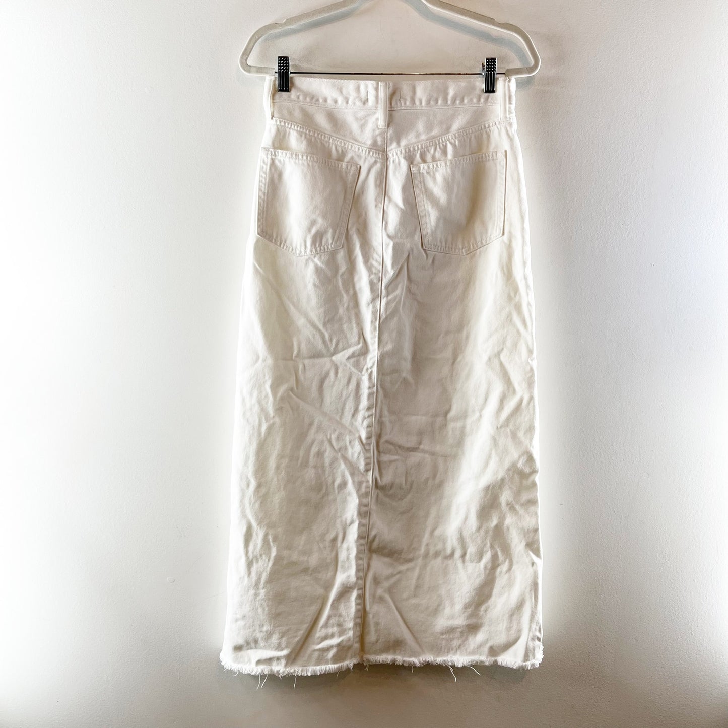 J. Crew High Waisted Denim Raw Hem Front Slit Pencil Maxi Skirt White 27