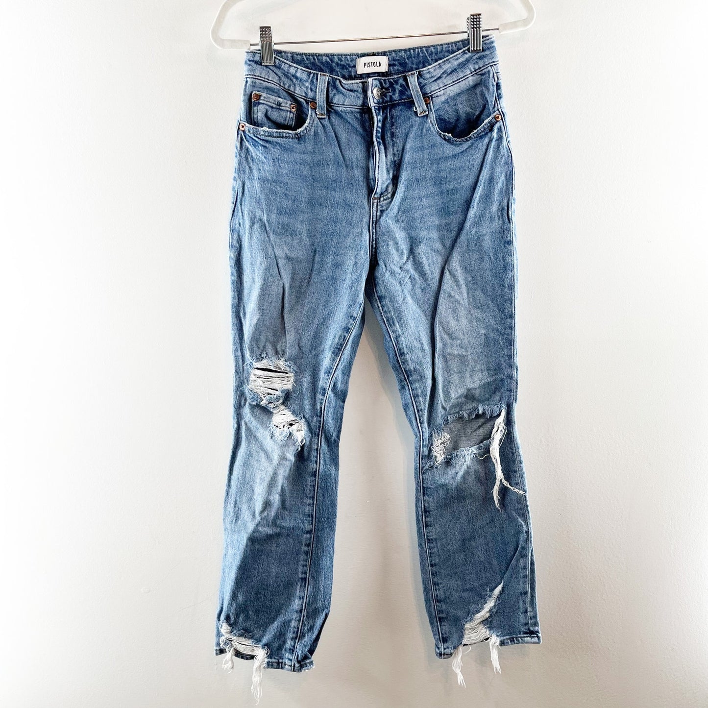 Pistola Lennon High Rise Distressed Crop Bootcut Jeans Medium Wash 26