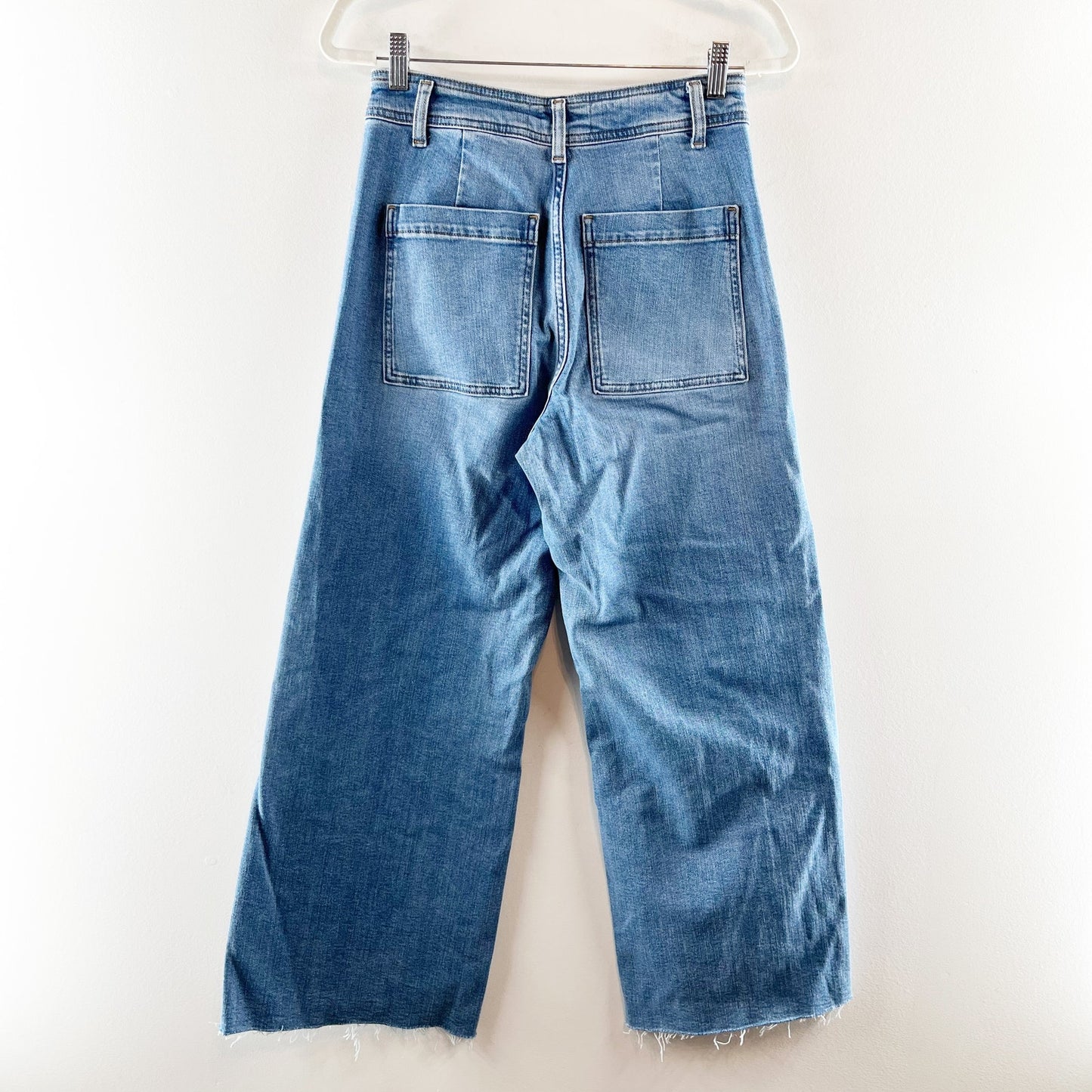 ZARA High Rise Wide Leg Raw Hem Marine Jeans Blue 8