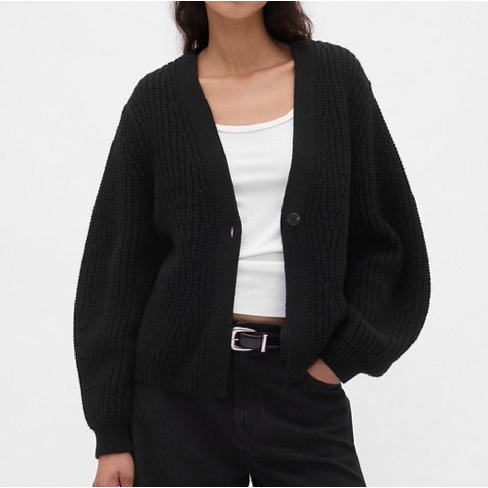 GAP Cotton Wool Blend Barrel Sleeve Cardigan Sweater Black Small